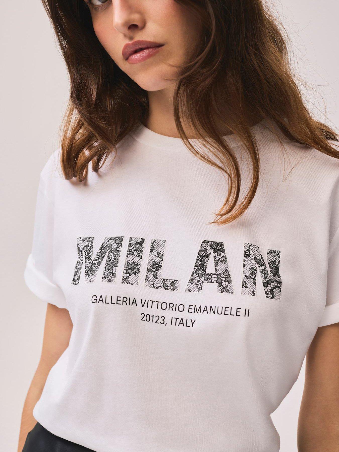 Image 2 of 6 of Mint Velvet Lace Milan Graphic T-Shirt - White
