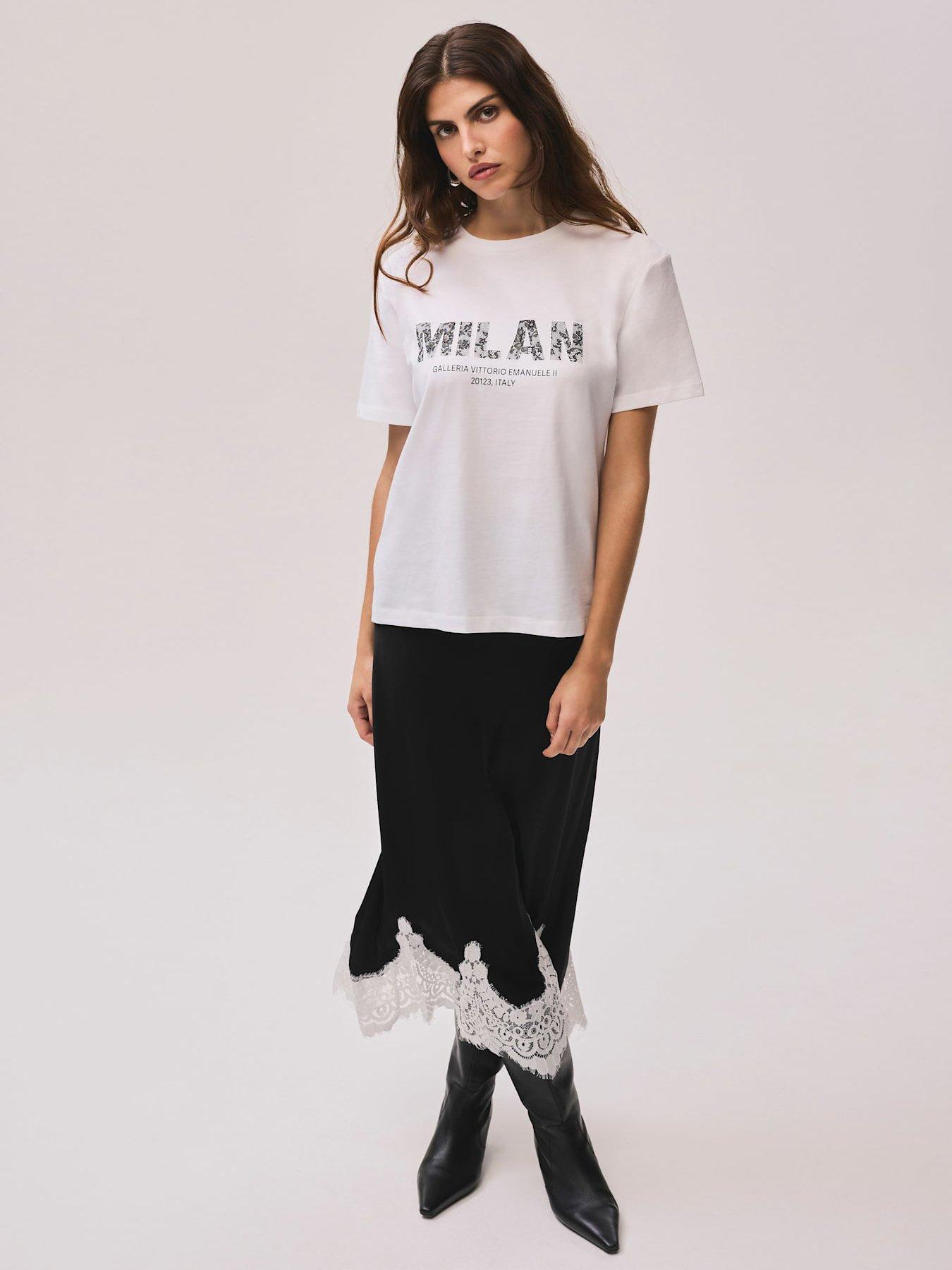 Image 3 of 6 of Mint Velvet Lace Milan Graphic T-Shirt - White