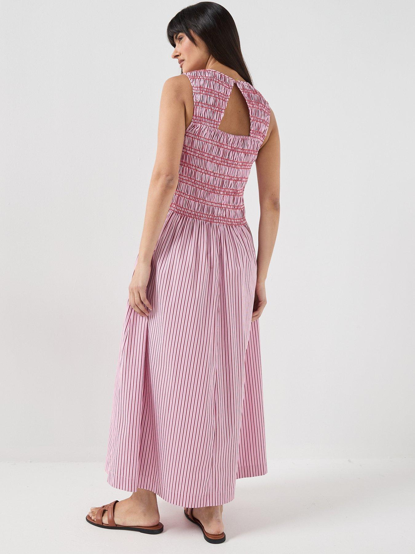 Image 2 of 6 of Tommy Hilfiger Smocking Stripe Maxi Dress - Pink