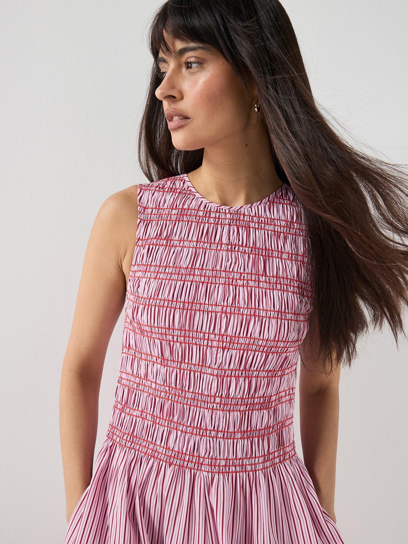 Image 5 of 6 of Tommy Hilfiger Smocking Stripe Maxi Dress - Pink
