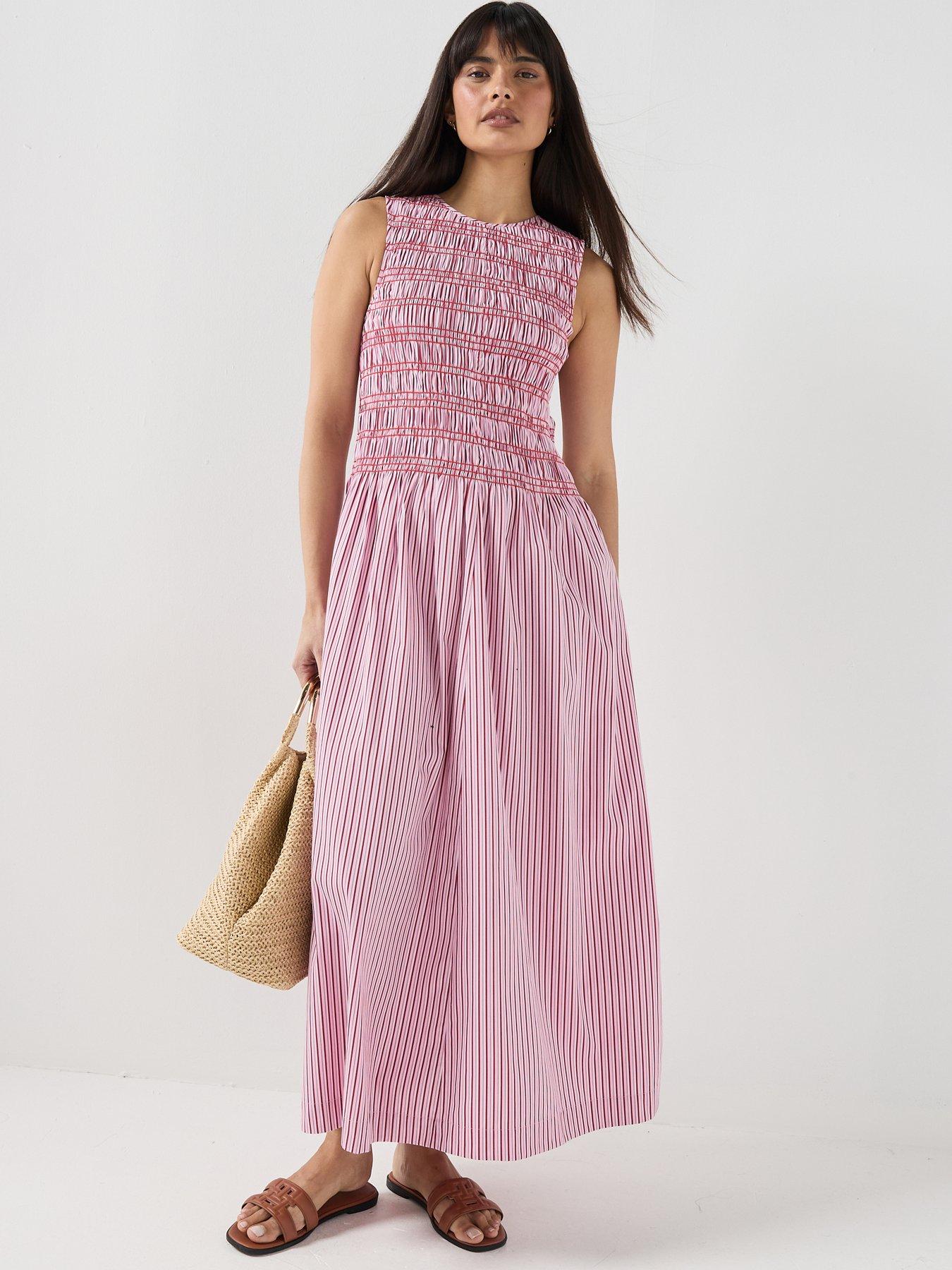 Image 6 of 6 of Tommy Hilfiger Smocking Stripe Maxi Dress - Pink