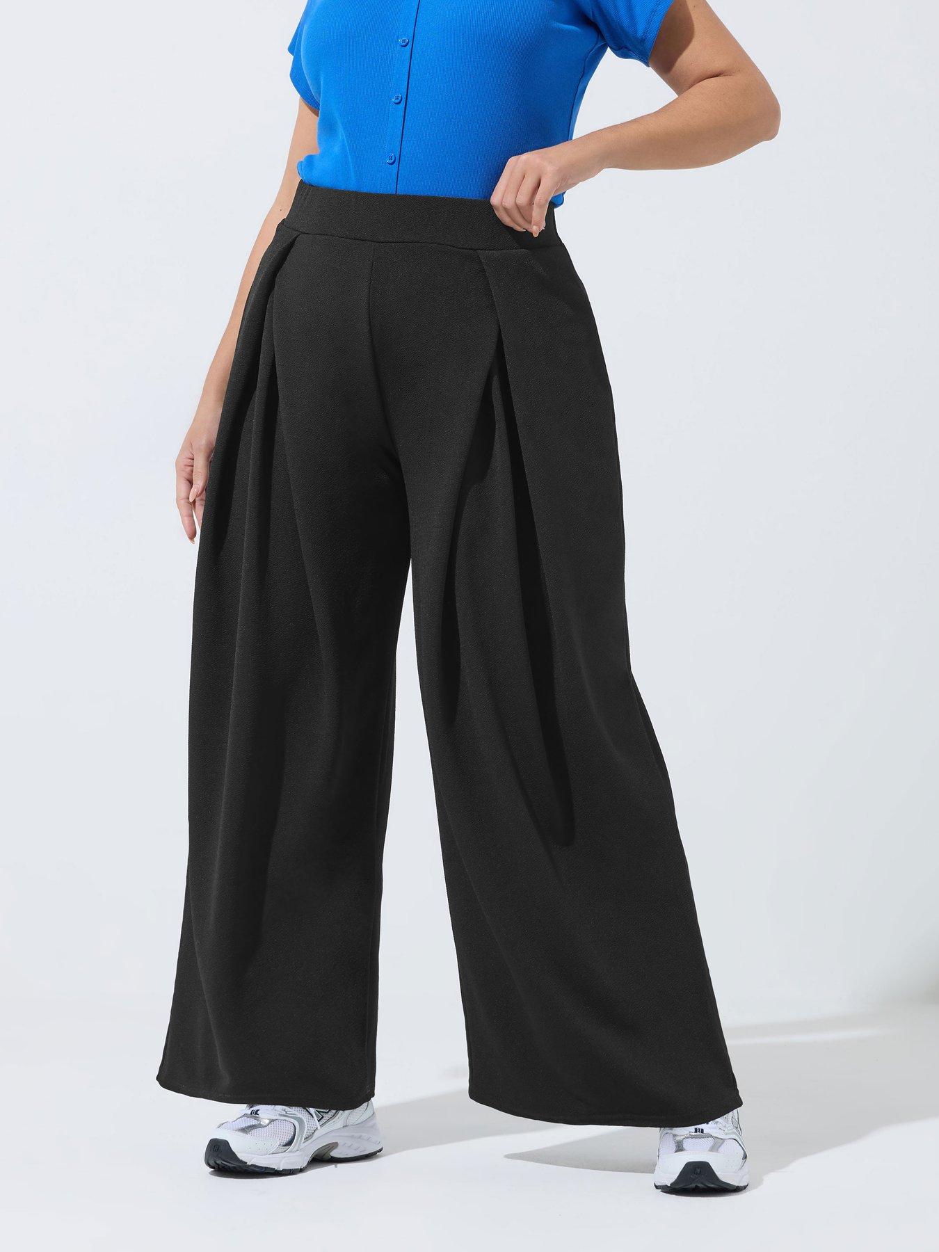 yours-curve-pleated-wide-leg-trouser-blackfront