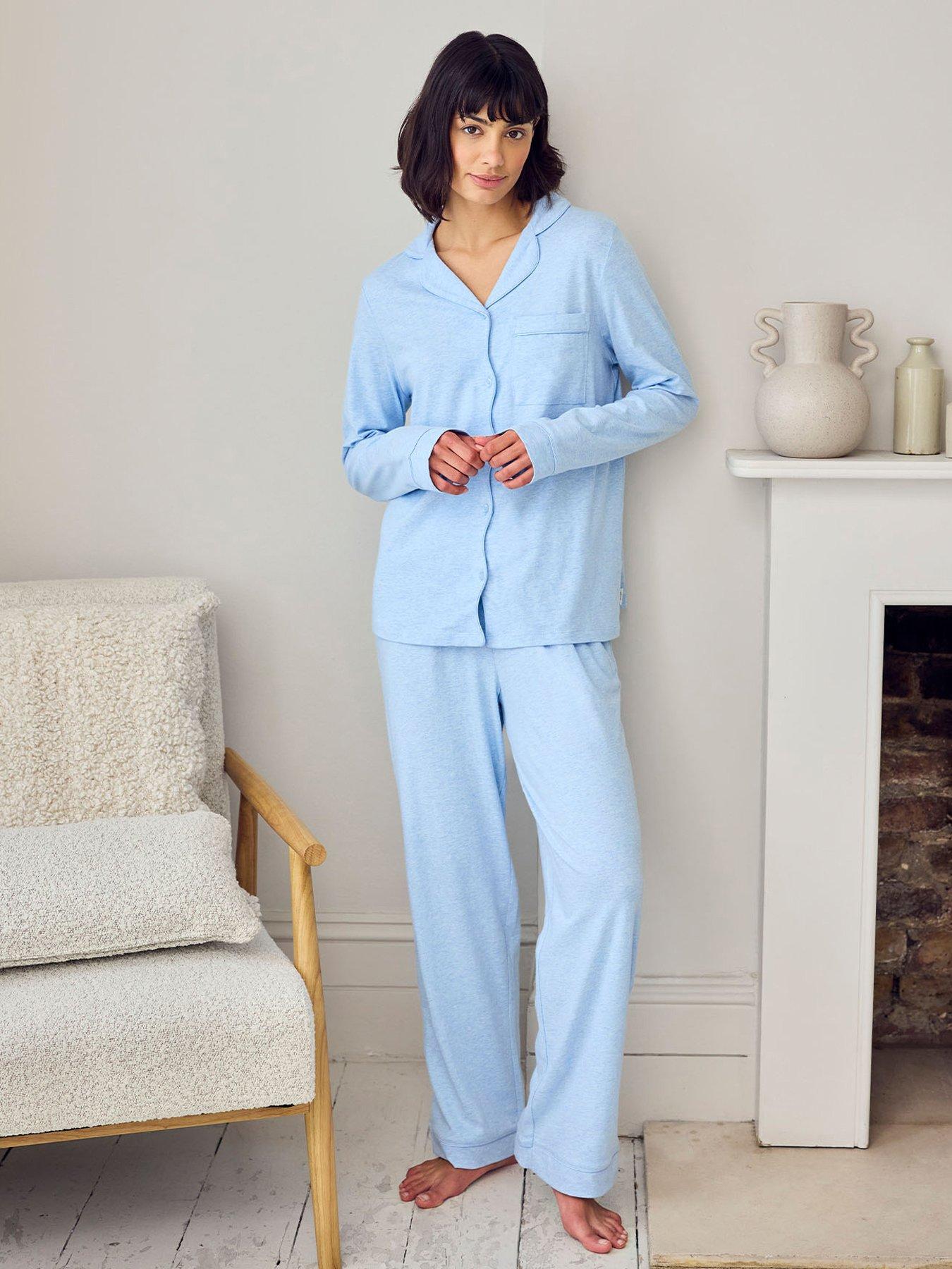Image 1 of 5 of CHELSEA PEERS Cotton Scallop Edge Long Pyjama Set - Blue