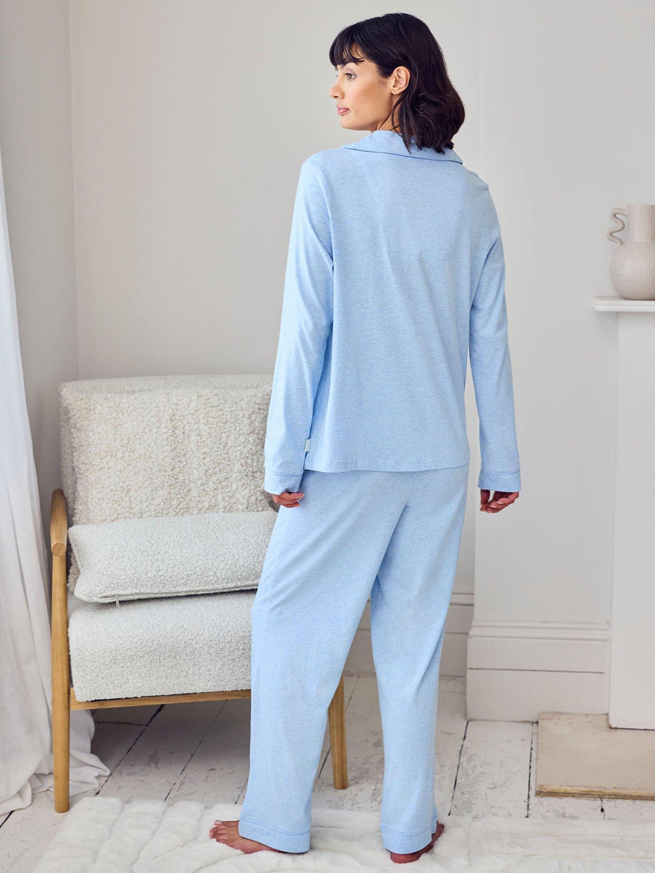 Image 2 of 5 of CHELSEA PEERS Cotton Scallop Edge Long Pyjama Set - Blue