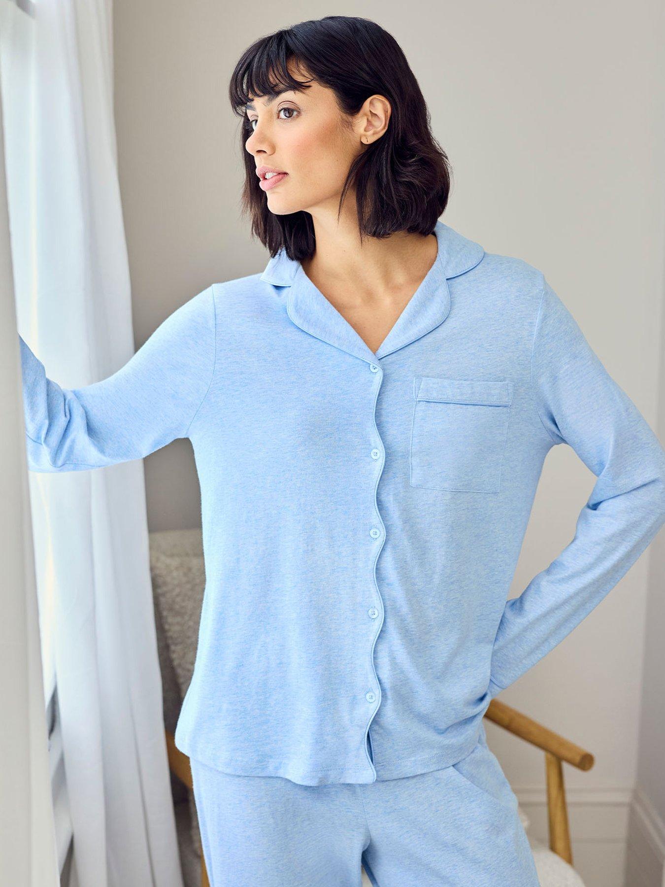 Image 5 of 5 of CHELSEA PEERS Cotton Scallop Edge Long Pyjama Set - Blue