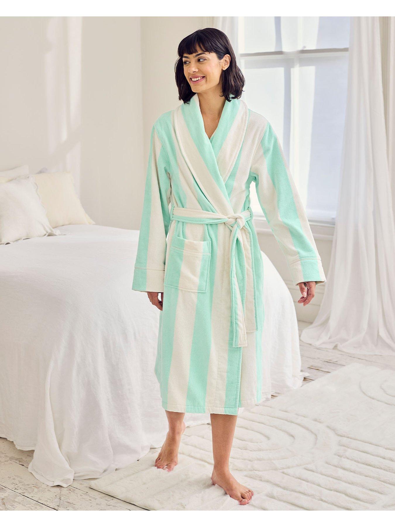 Image 1 of 4 of CHELSEA PEERS Cotton Towelling Stripe Dressing Gown - Aqua