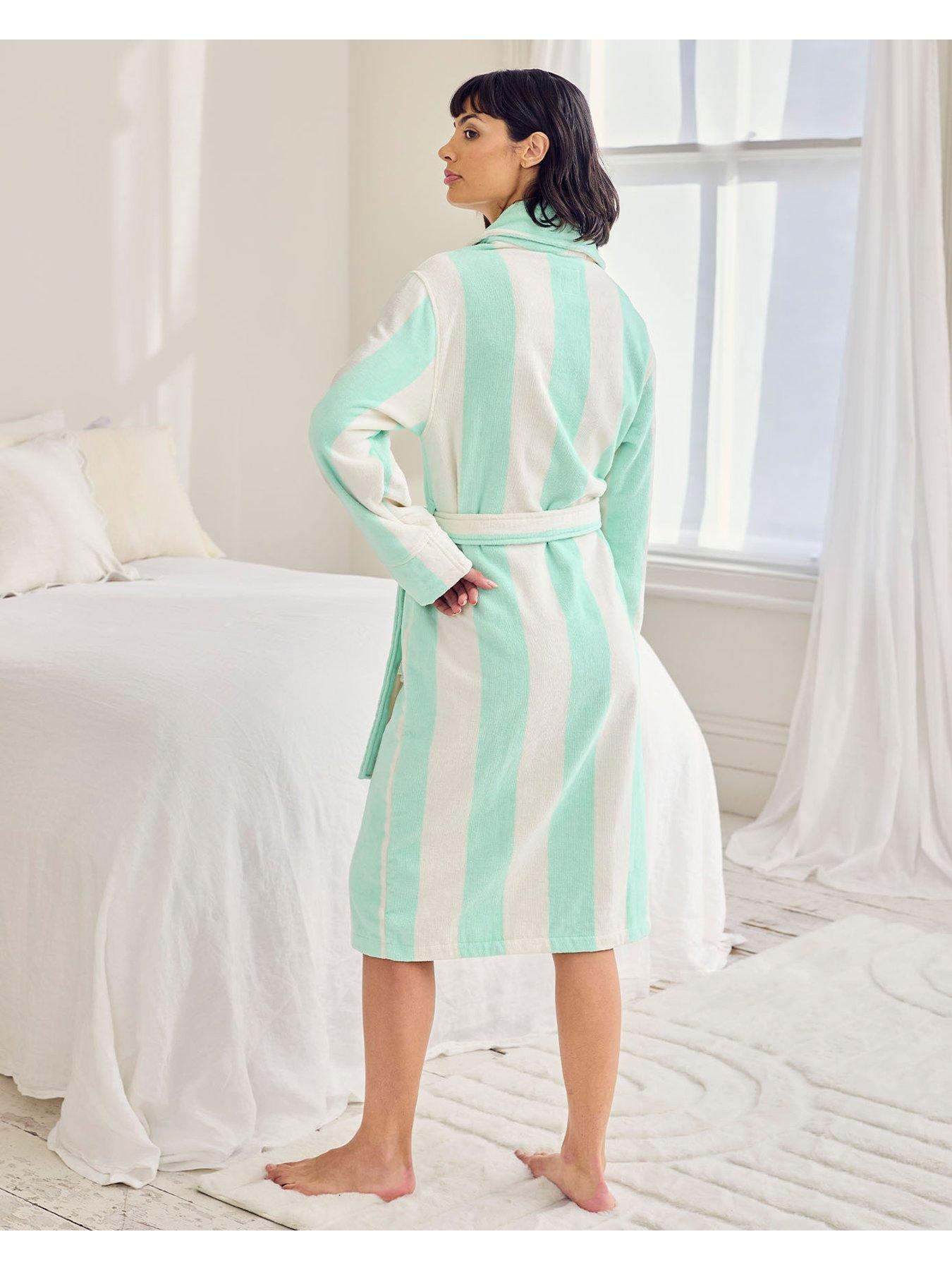 Image 2 of 4 of CHELSEA PEERS Cotton Towelling Stripe Dressing Gown - Aqua