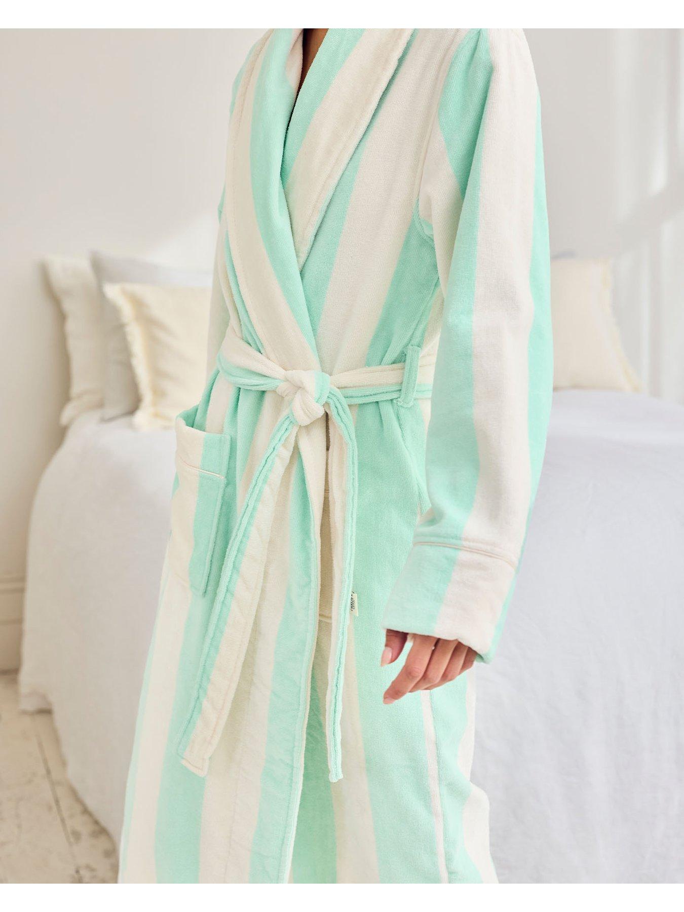 Image 4 of 4 of CHELSEA PEERS Cotton Towelling Stripe Dressing Gown - Aqua