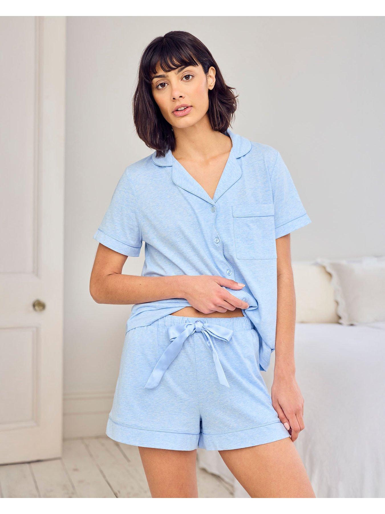 chelsea-peers-cotton-scallop-edge-short-pyjama-set-blue