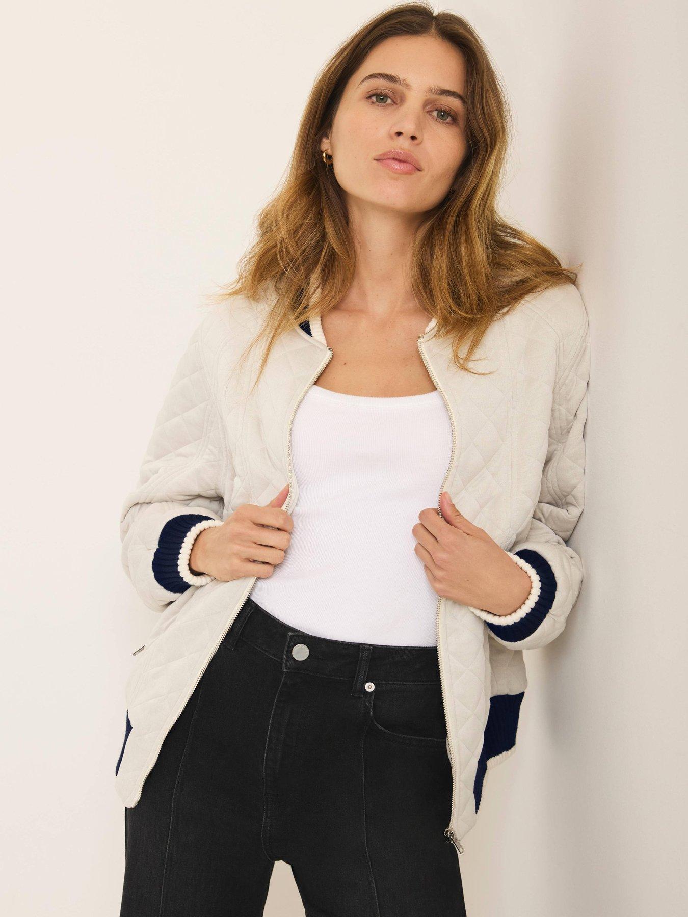 Image 2 of 6 of Mint Velvet Knit Mix Quilt Bomber Jacket &nbsp;- Cream