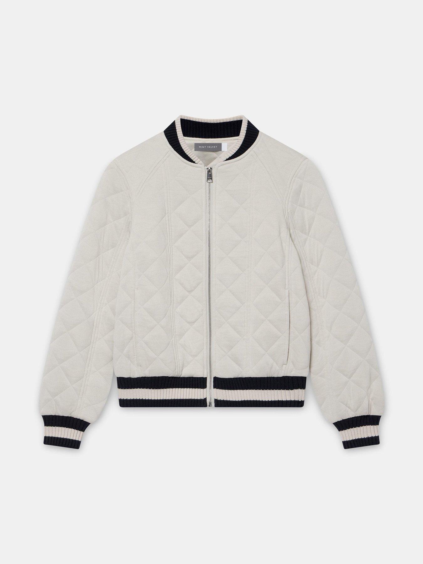 Image 5 of 6 of Mint Velvet Knit Mix Quilt Bomber Jacket &nbsp;- Cream