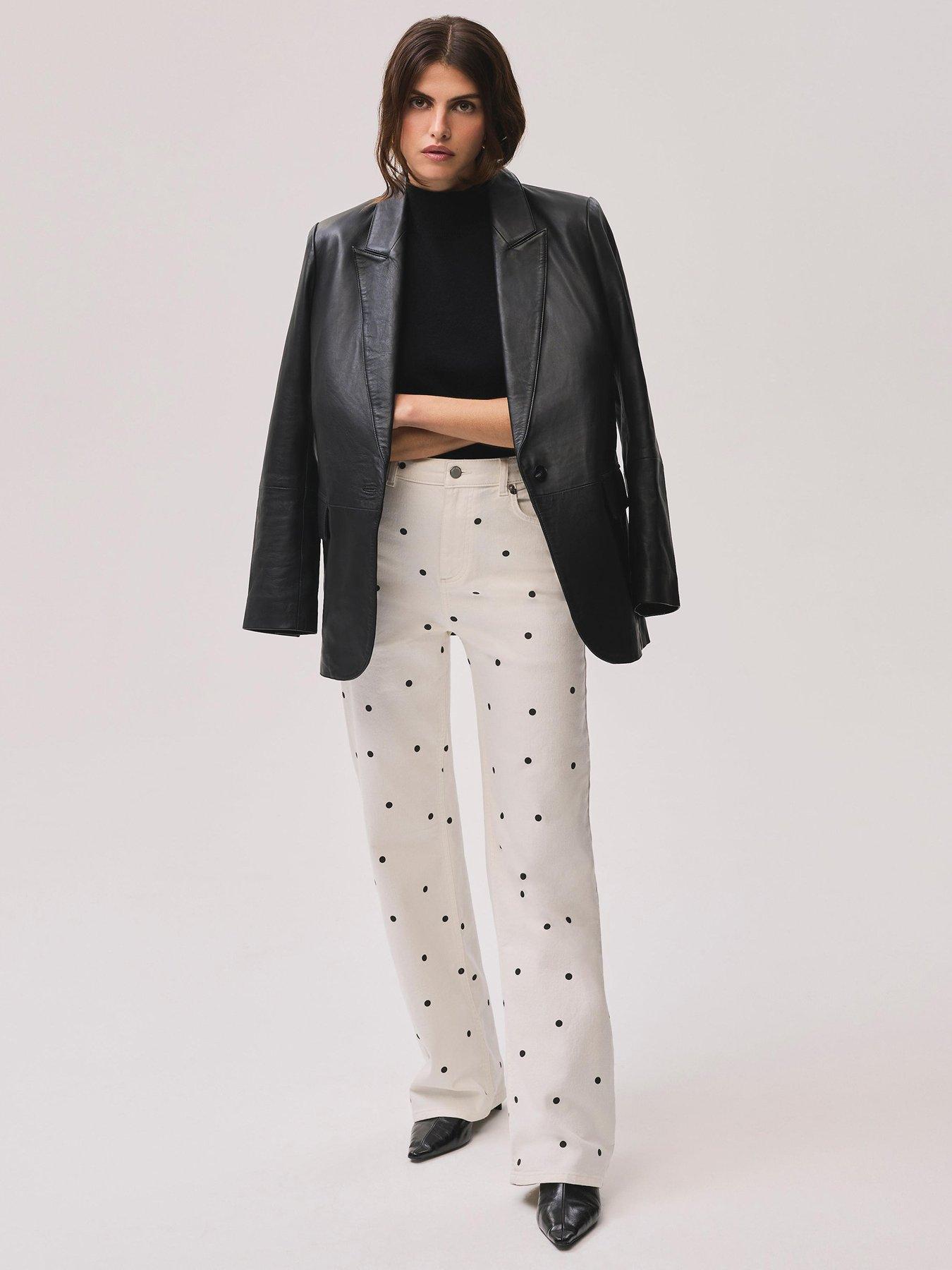 Image 1 of 6 of Mint Velvet Polka Dot Straight Jean - White
