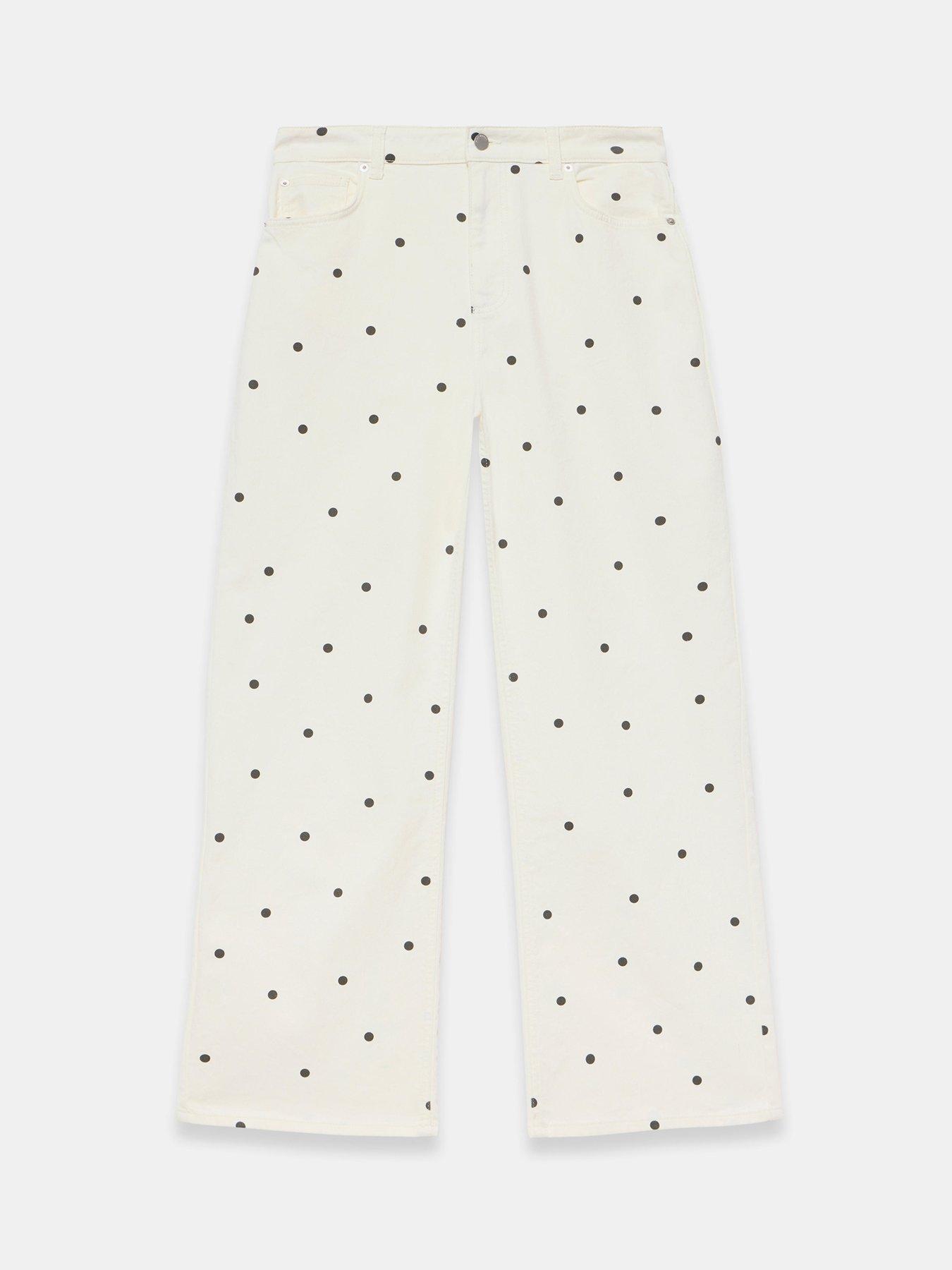 Image 5 of 6 of Mint Velvet Polka Dot Straight Jean - White