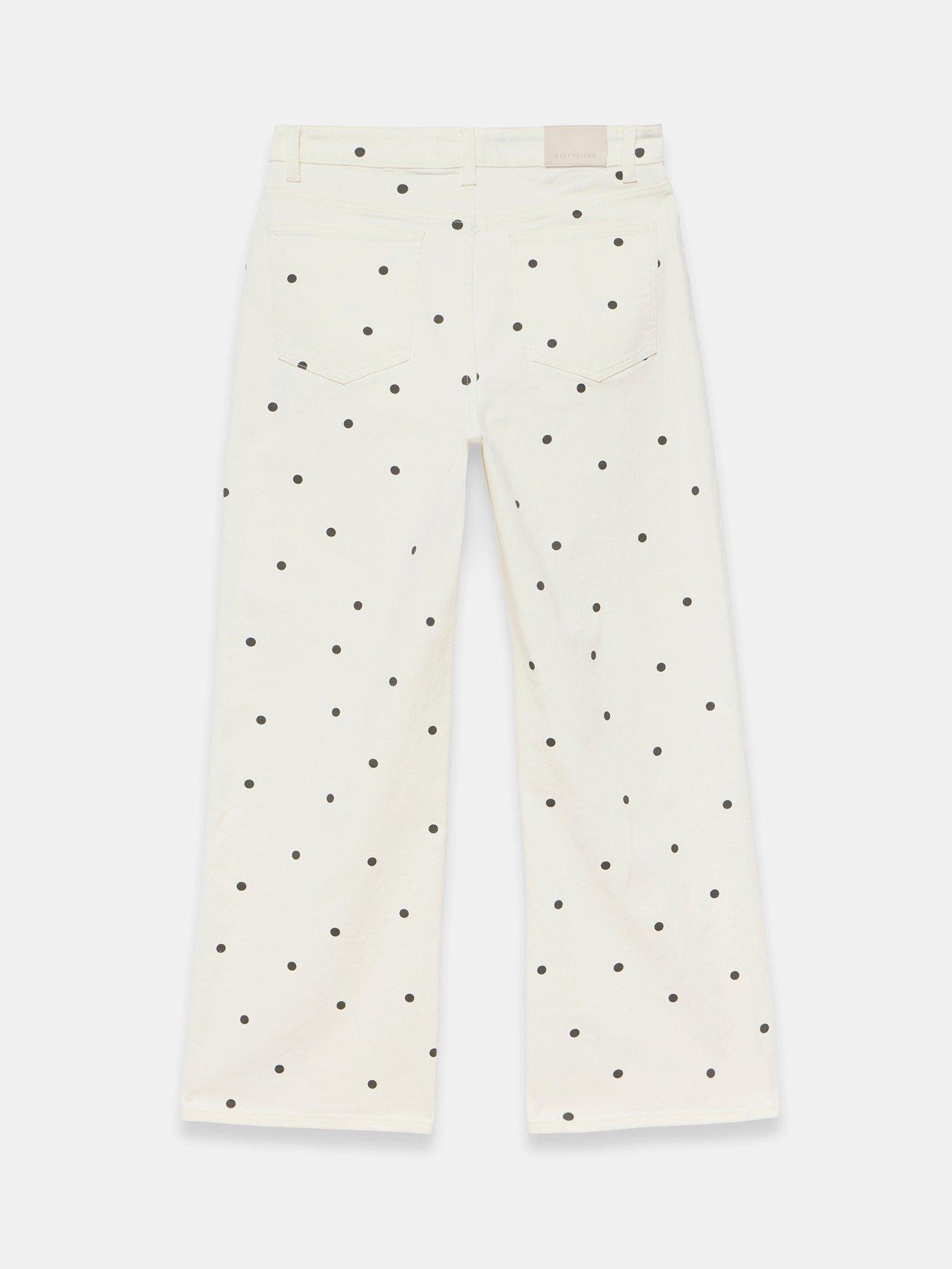Image 6 of 6 of Mint Velvet Polka Dot Straight Jean - White