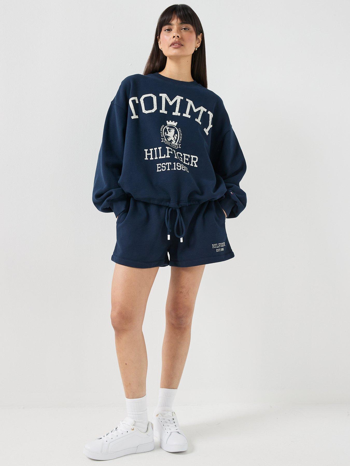 Image 3 of 5 of Tommy Hilfiger Varsity Crest Drawstring Hem Relaxed Sweatshirt - Blue