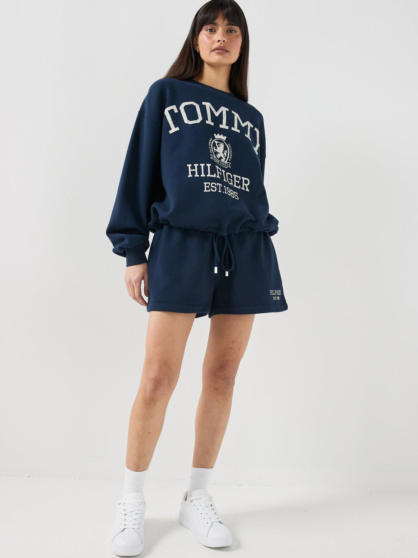 Image 5 of 5 of Tommy Hilfiger Varsity Crest Drawstring Hem Relaxed Sweatshirt - Blue