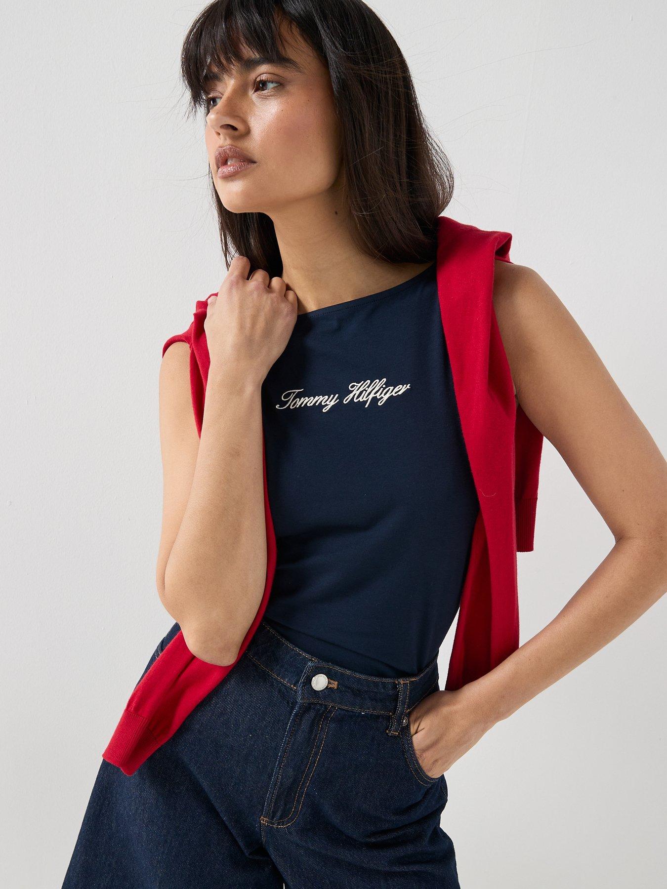 Image 4 of 6 of Tommy Hilfiger Classic Script Boat Neck Top - Blue