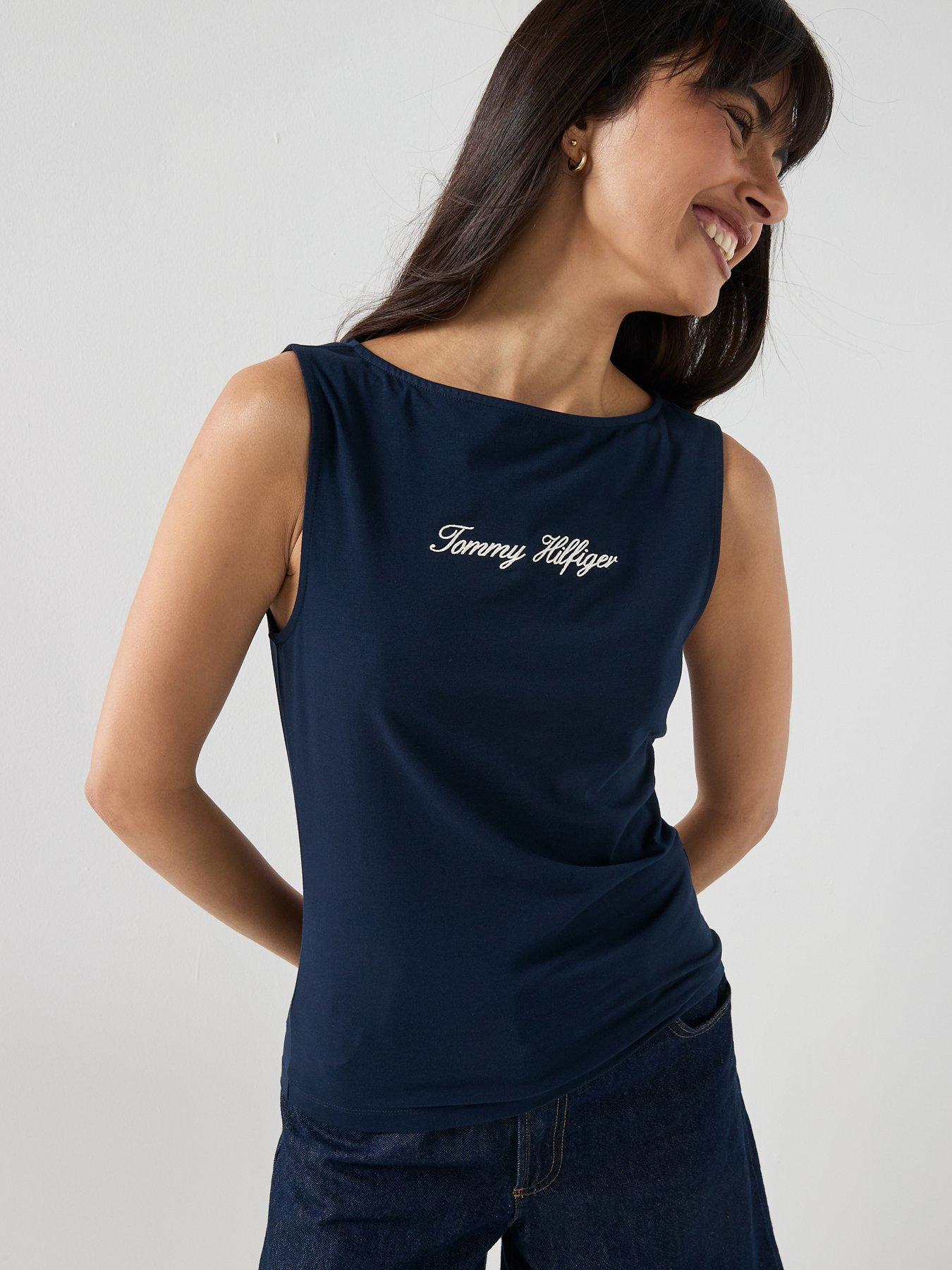 Image 5 of 6 of Tommy Hilfiger Classic Script Boat Neck Top - Blue