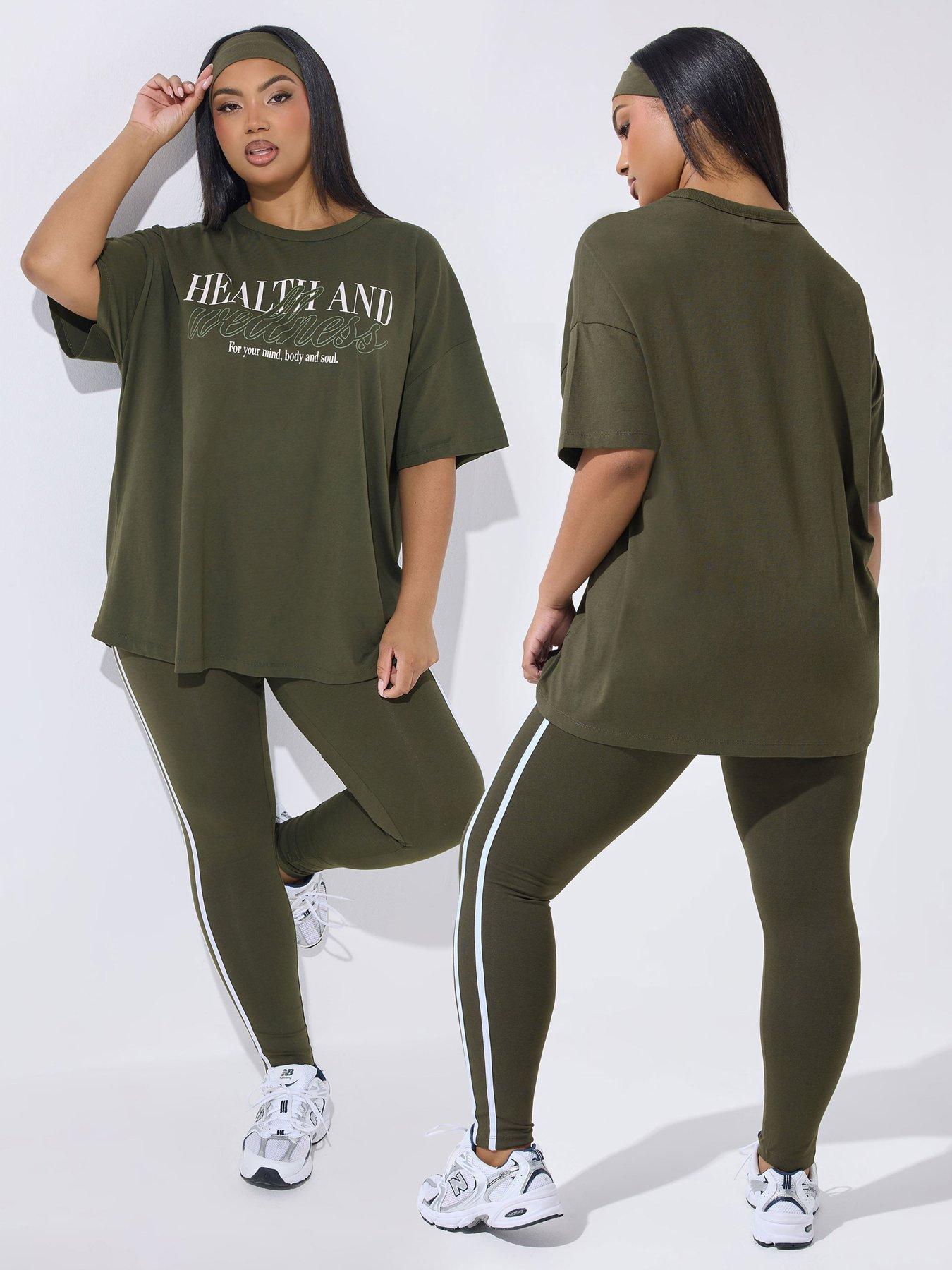 Yours Curve Health Wellness Active T-Shirt - Green