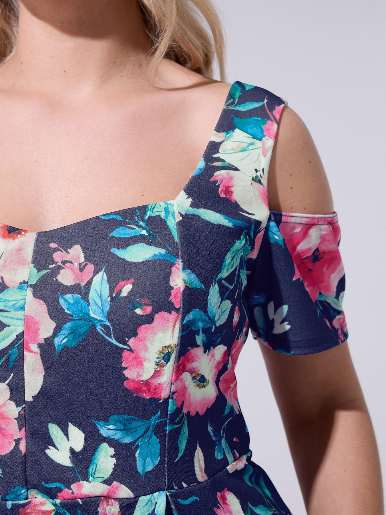 yours-curve-floral-panel-skater-dress-blueoutfit