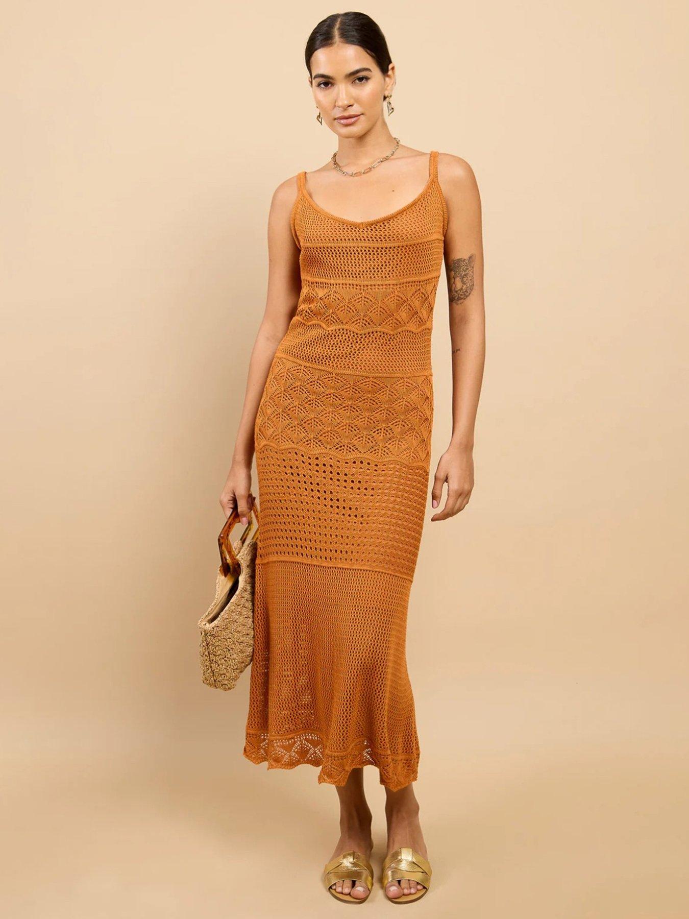 Little Mistress Brown Crochet Midaxi Dress