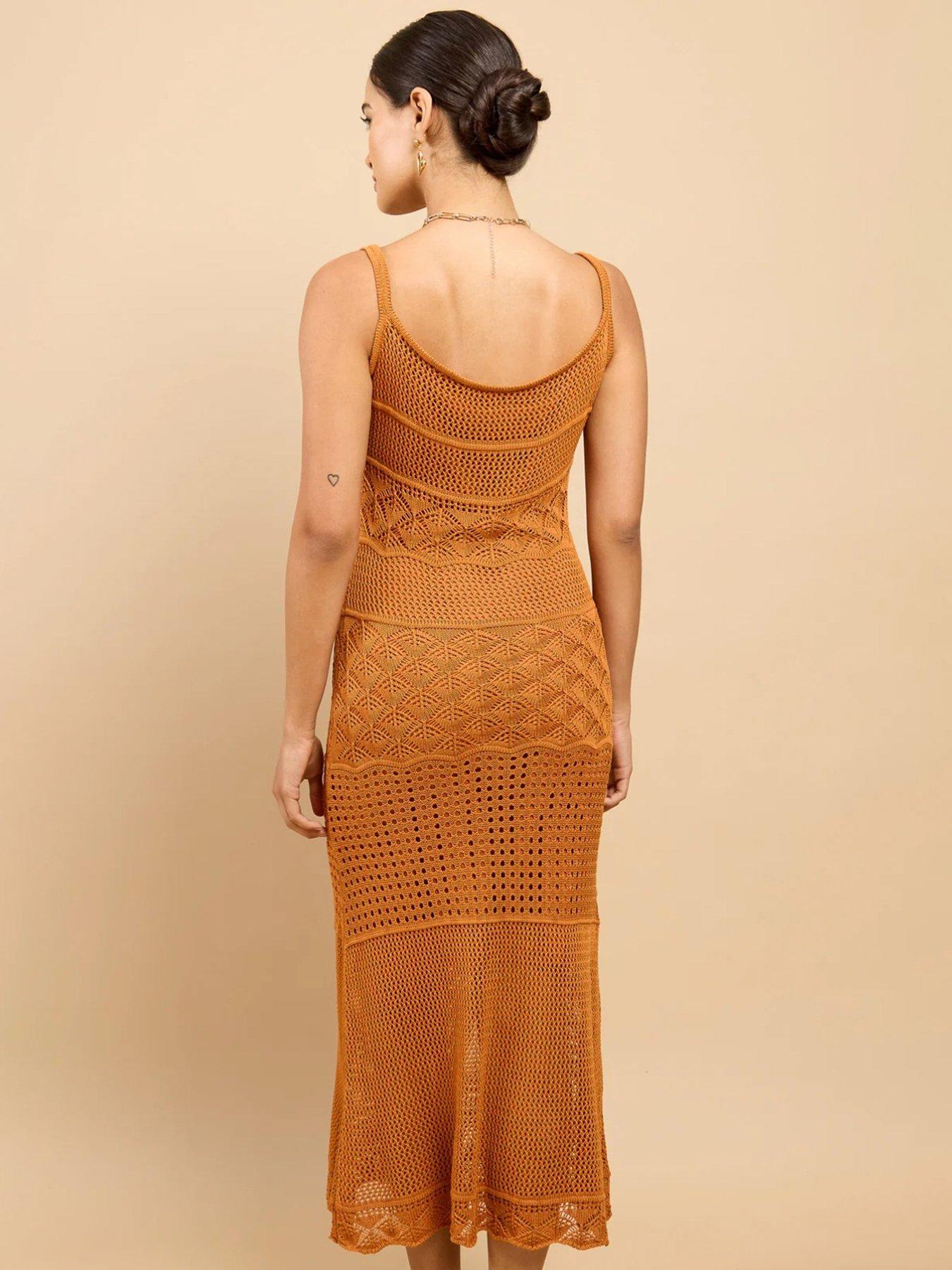 Image 2 of 4 of Little Mistress Brown Crochet Midaxi Dress
