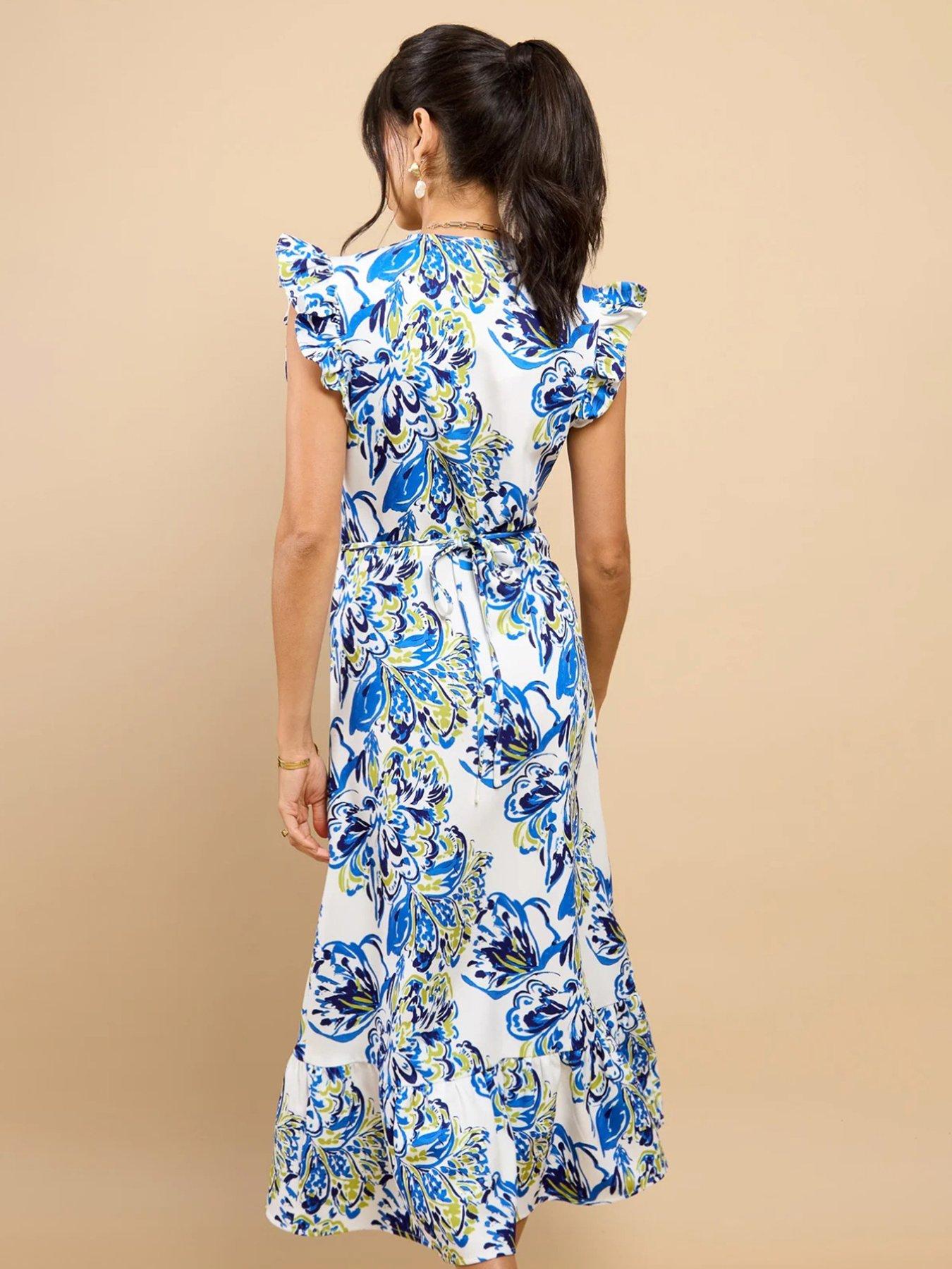 Image 2 of 4 of Little Mistress Blue Floral Print Button Down Midaxi Dress