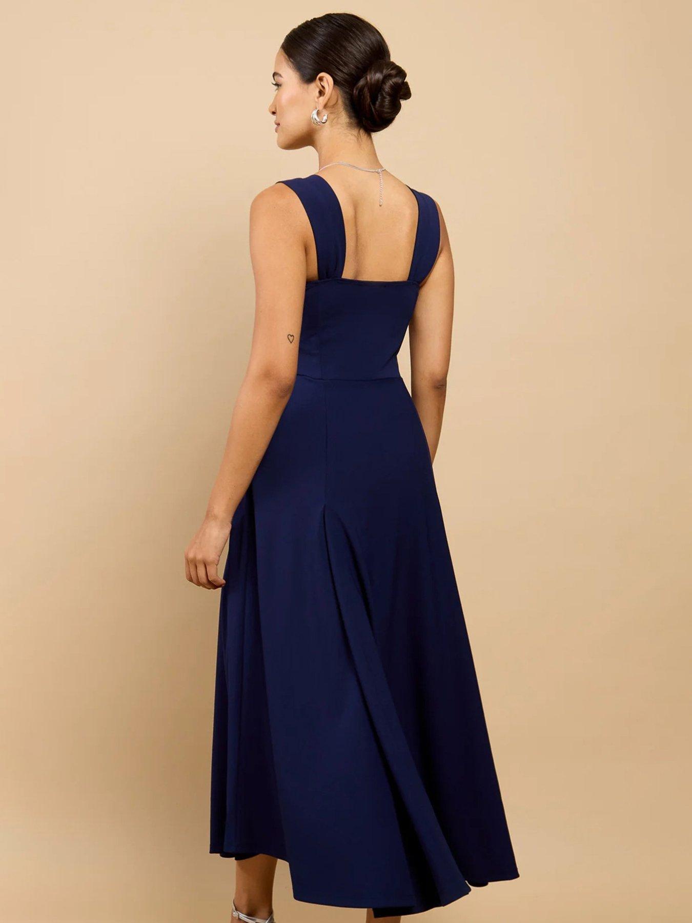 Image 2 of 4 of Little Mistress Navy Gathered Strap Midaxi Dress