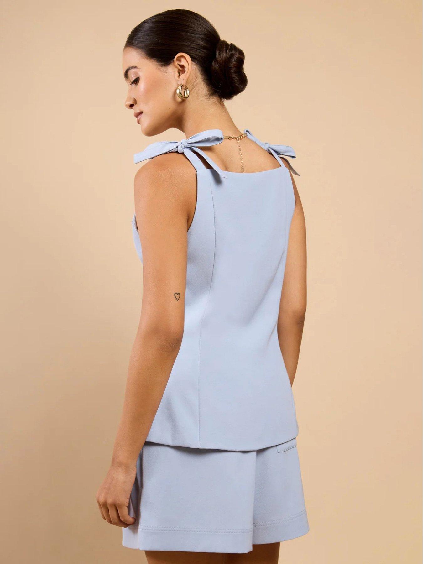 Image 2 of 4 of Little Mistress Tie Strap Waistcoat - Pale Blue