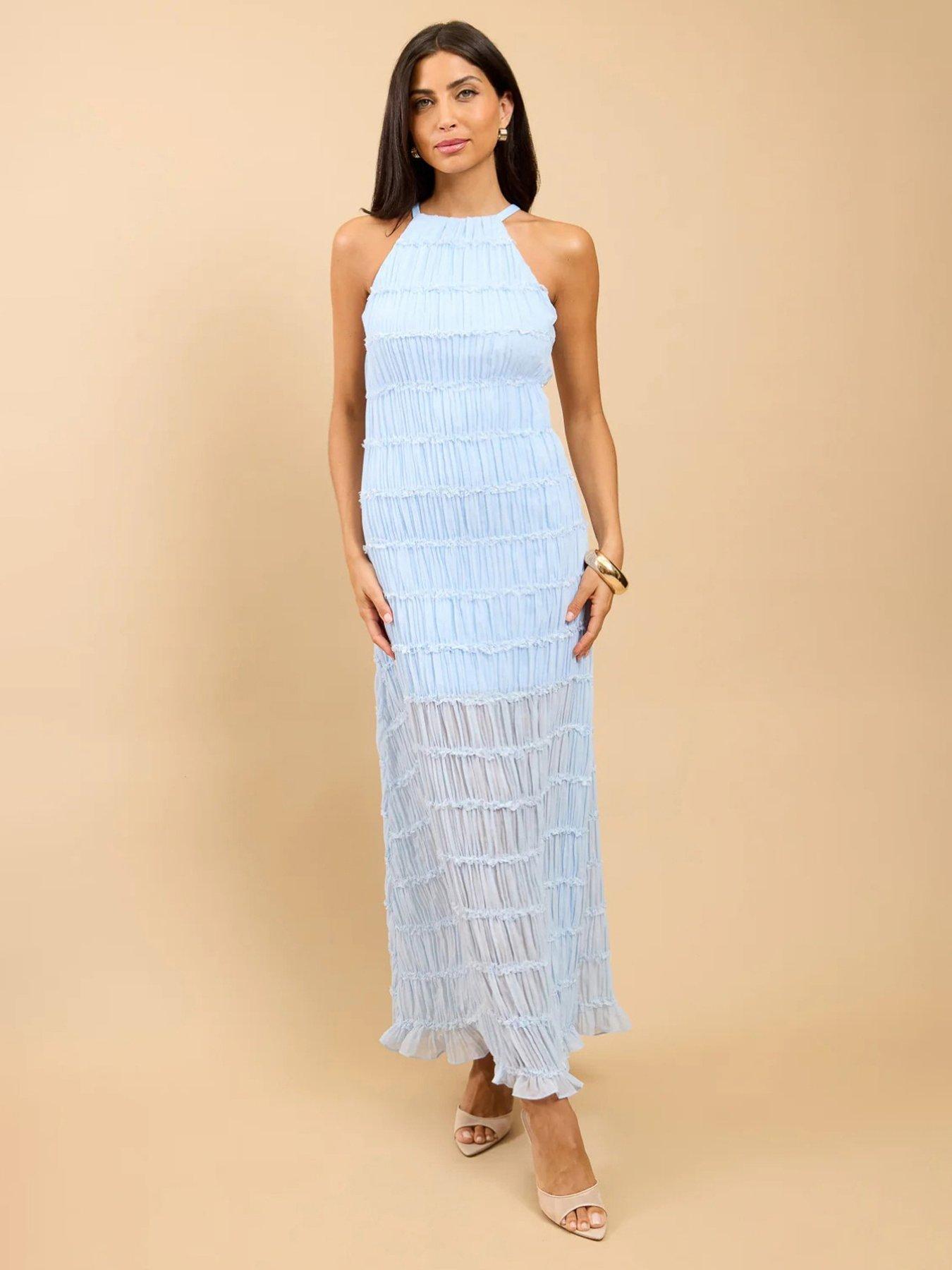 Image 1 of 4 of Little Mistress Textured Maxi Dress - Blue