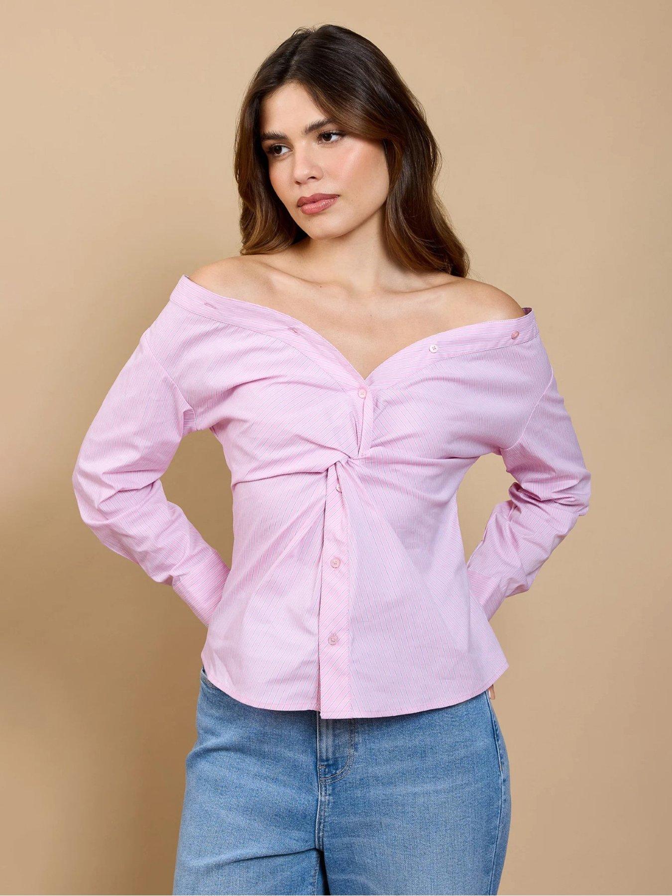 Little Mistress Stripe Twist Detail Shirt - Pink