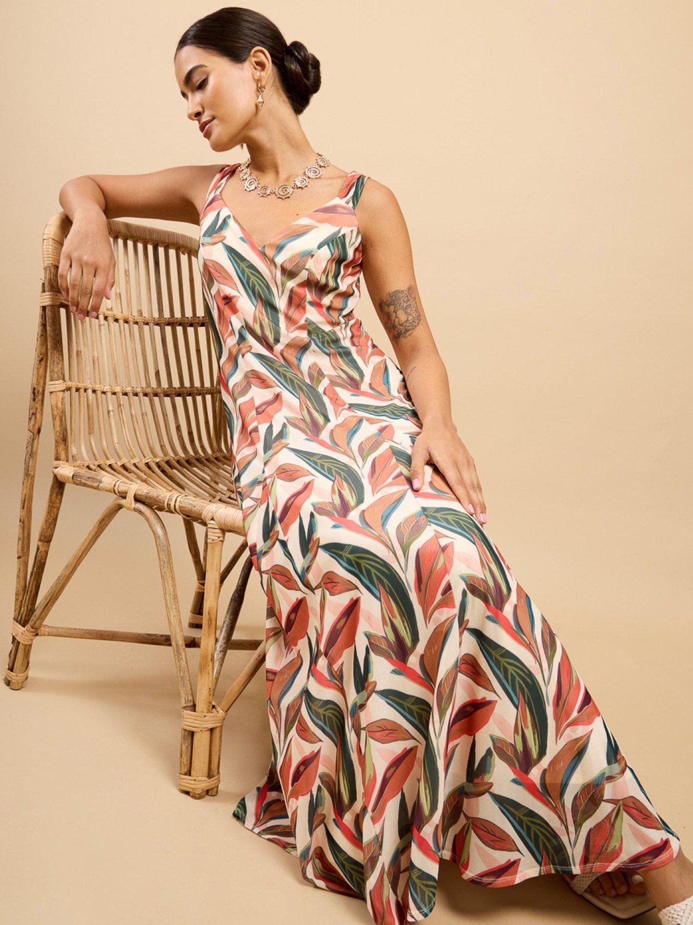 Image 6 of 6 of Little Mistress Leaf Print Maxi Dress