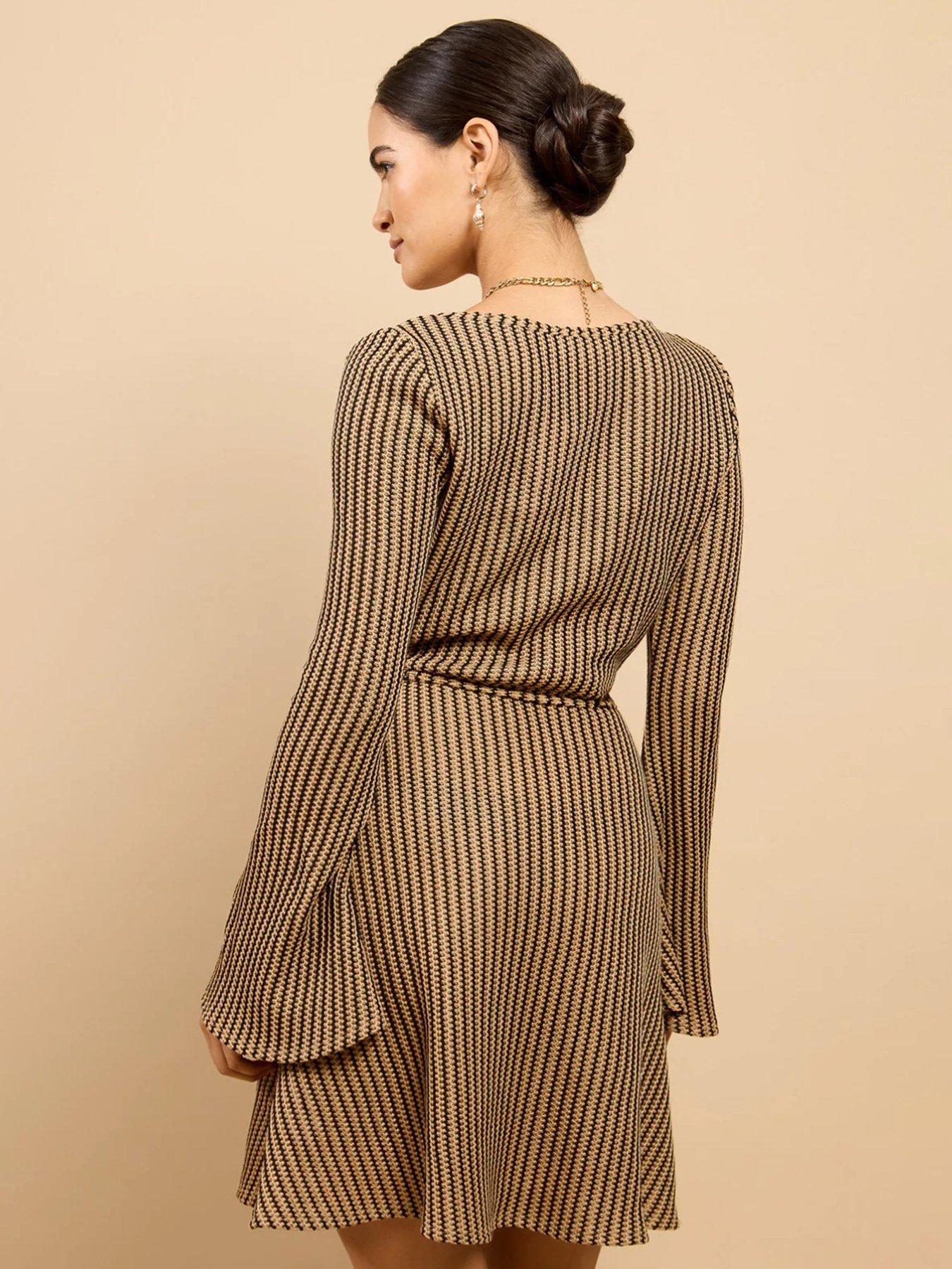 Image 2 of 5 of Little Mistress Stripe Knit Mini Dress - Brown