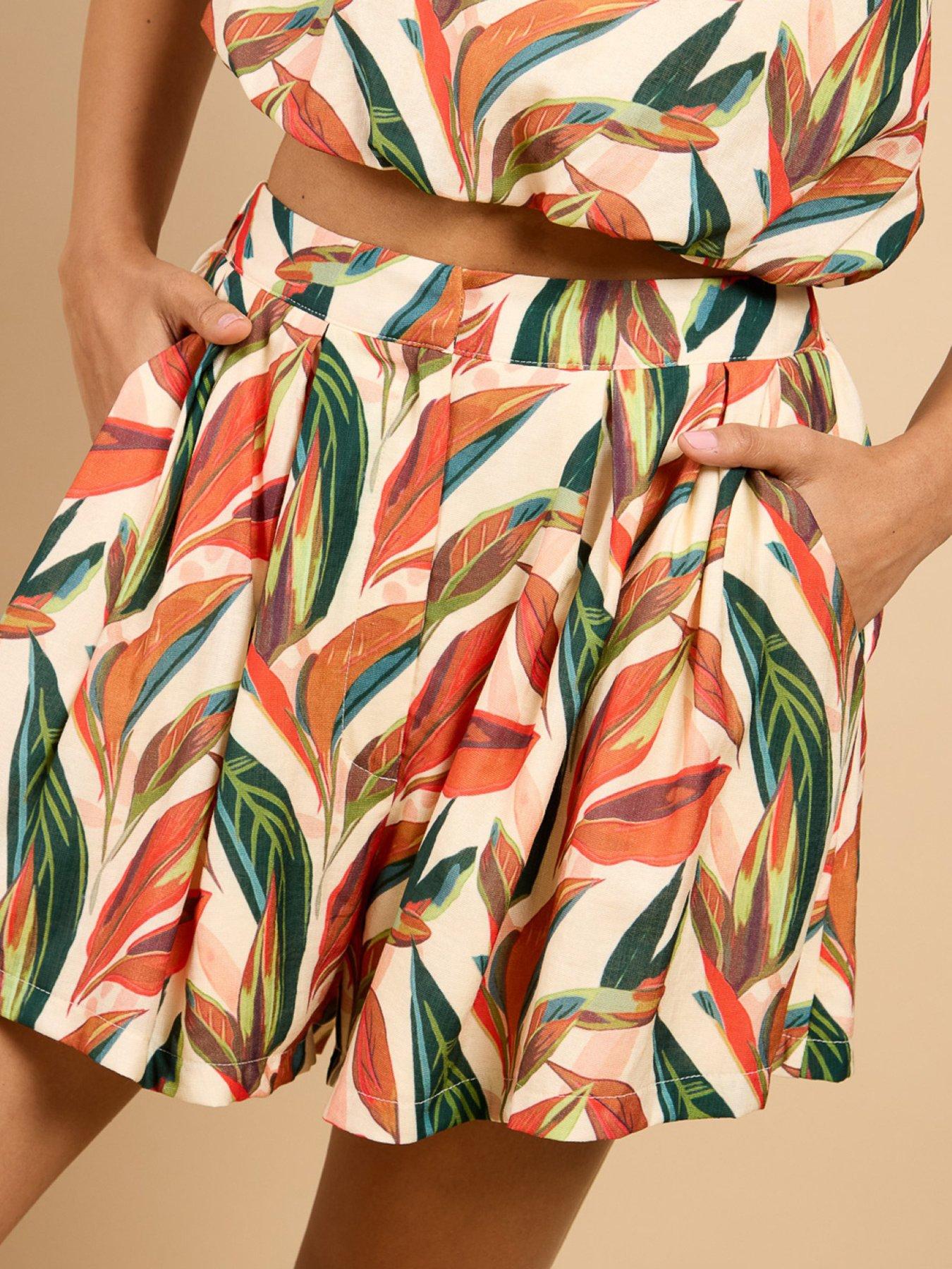 Image 4 of 4 of Little Mistress Leaf Print Shorts