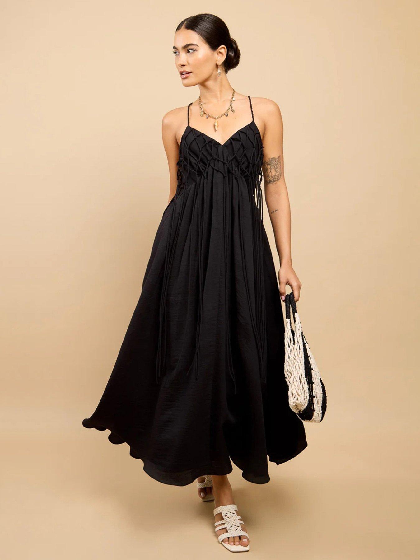 Image 1 of 5 of Little Mistress Tassel Midaxi Dress - Black