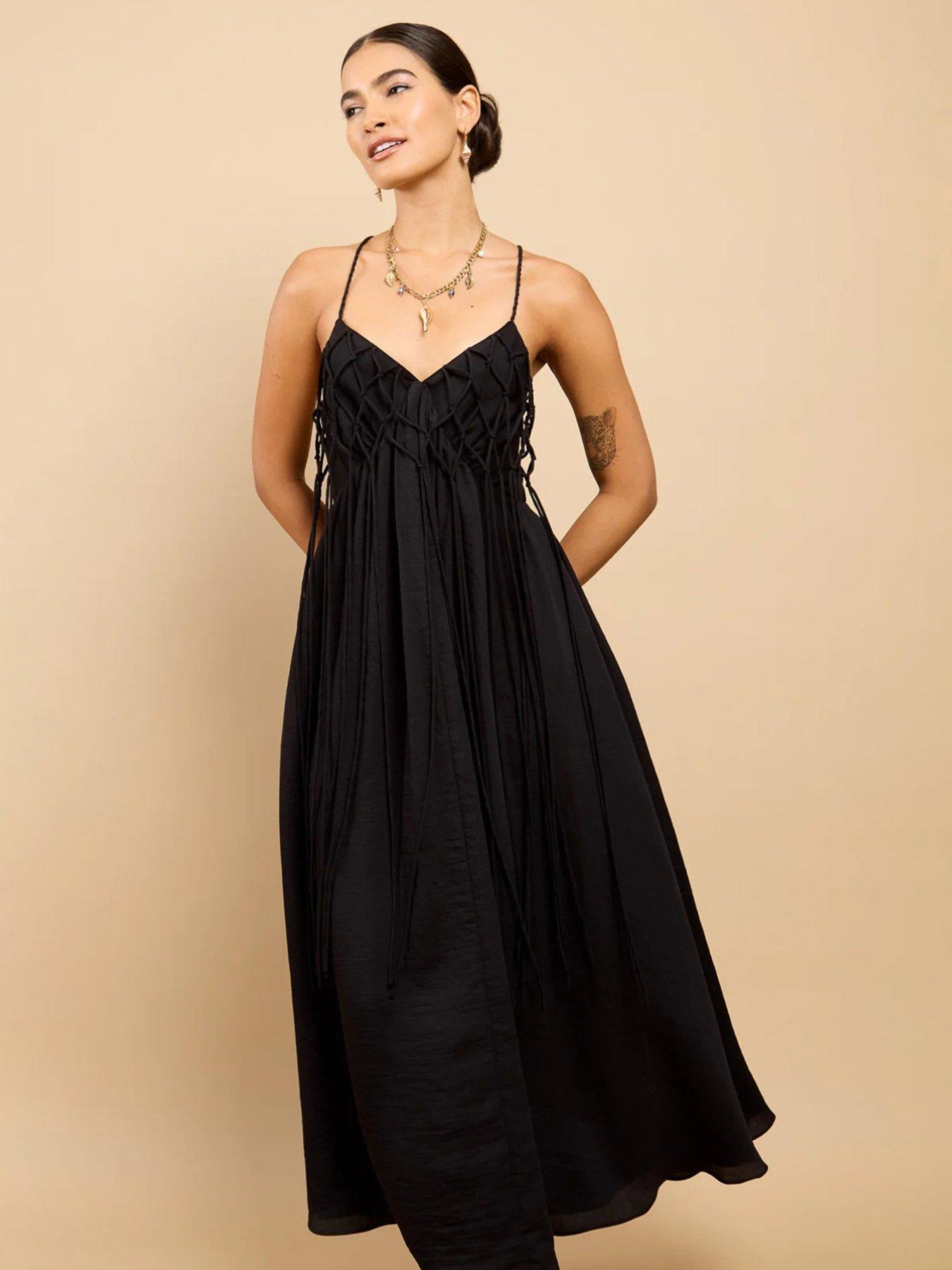Image 3 of 5 of Little Mistress Tassel Midaxi Dress - Black