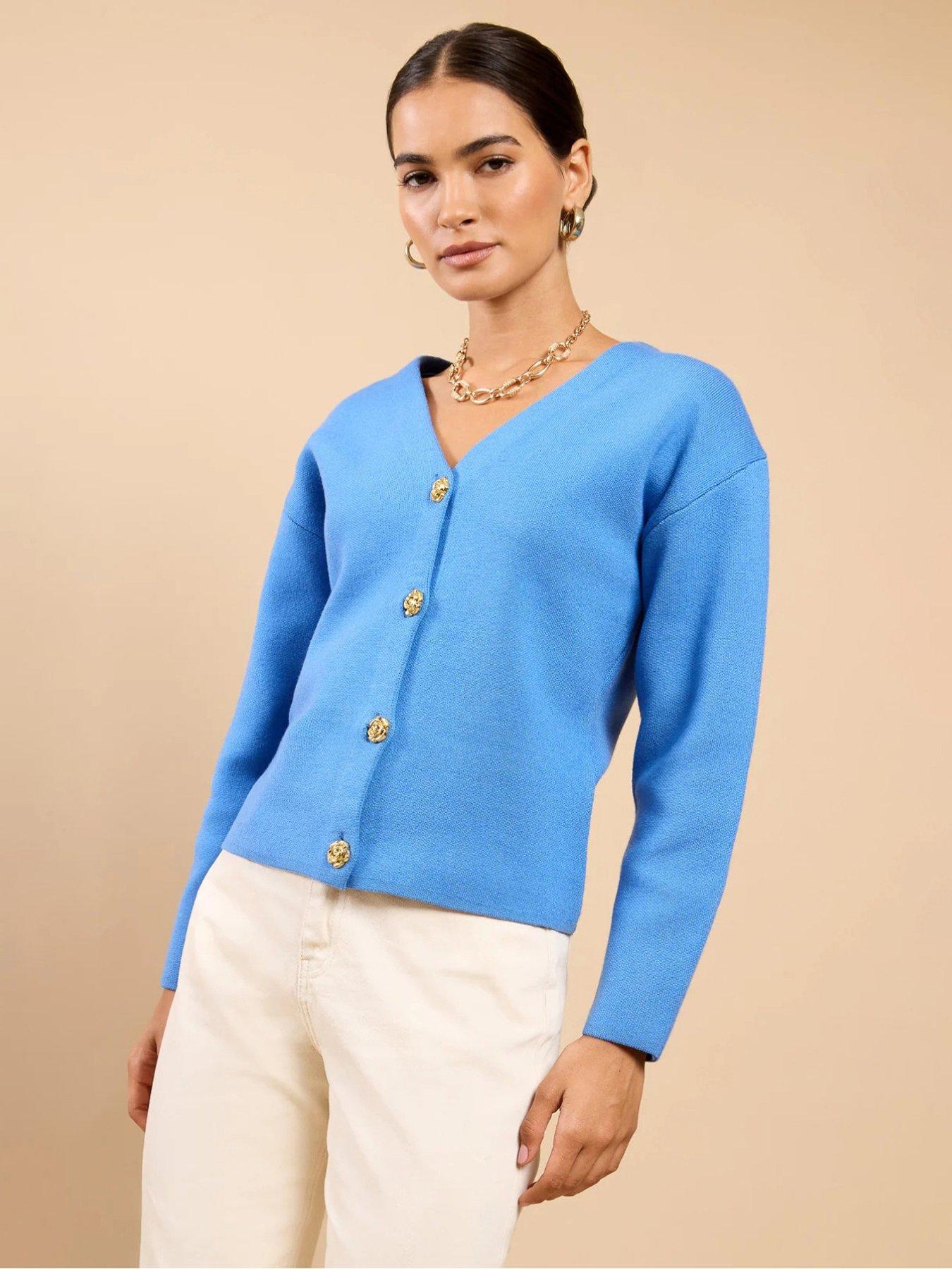 little-mistress-button-detail-knit-cardigan-bluefront