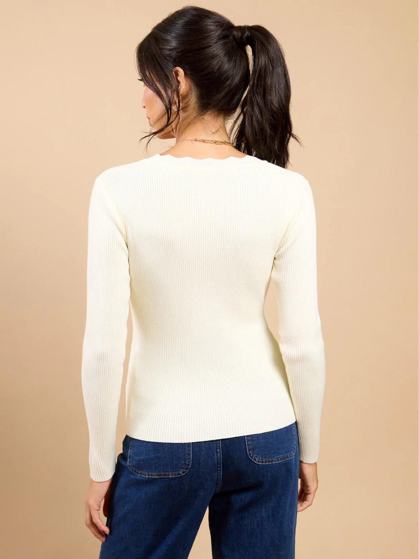 Image 2 of 4 of Little Mistress Scallop Knit Cardigan - White