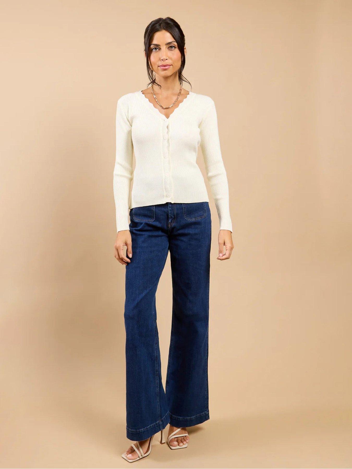 Image 3 of 4 of Little Mistress Scallop Knit Cardigan - White