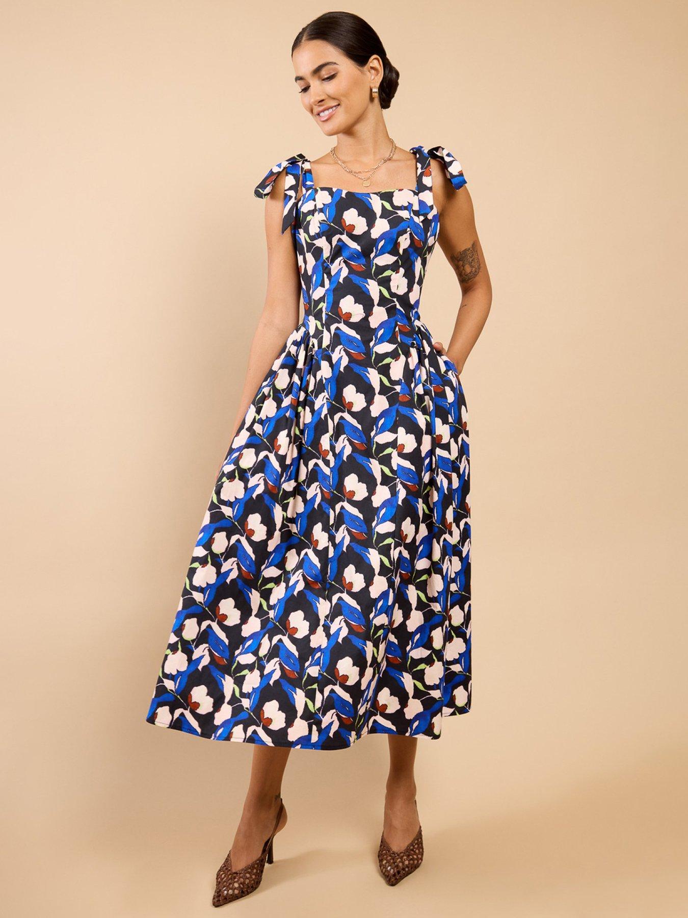 Little Mistress Floral Print Tie Strap Midaxi Dress - Multi