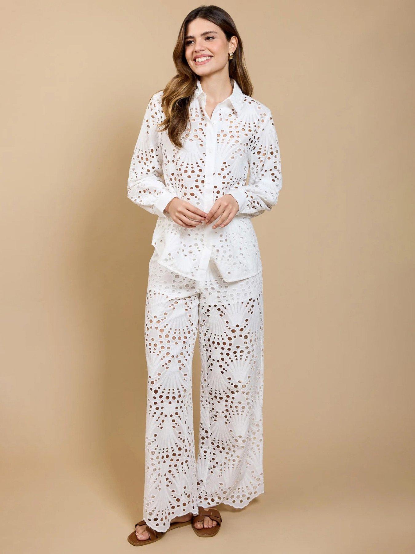 Little Mistress Broderie Trousers - White