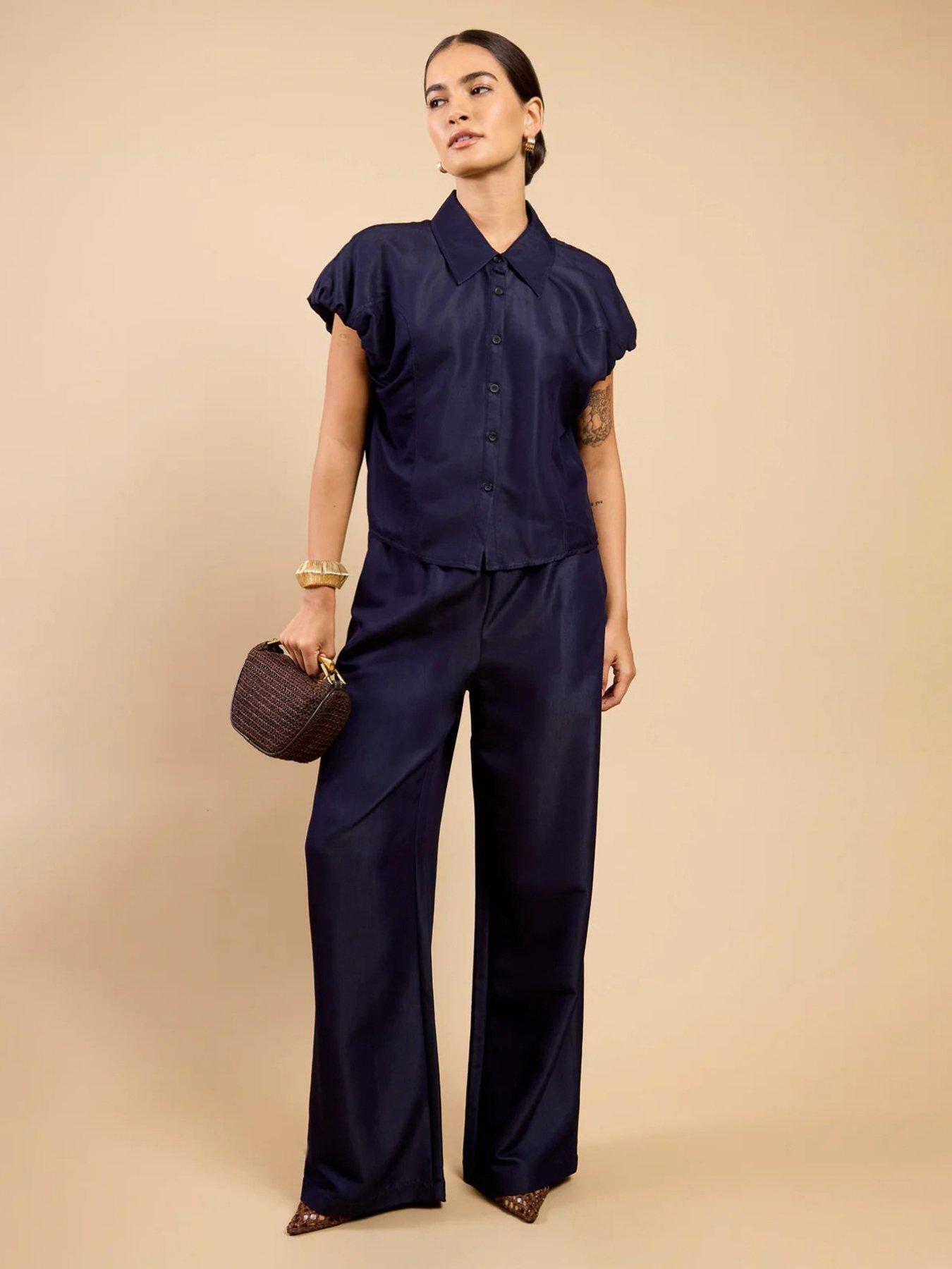 Image 1 of 5 of Little Mistress Short Sleeve Denim Top - Navy