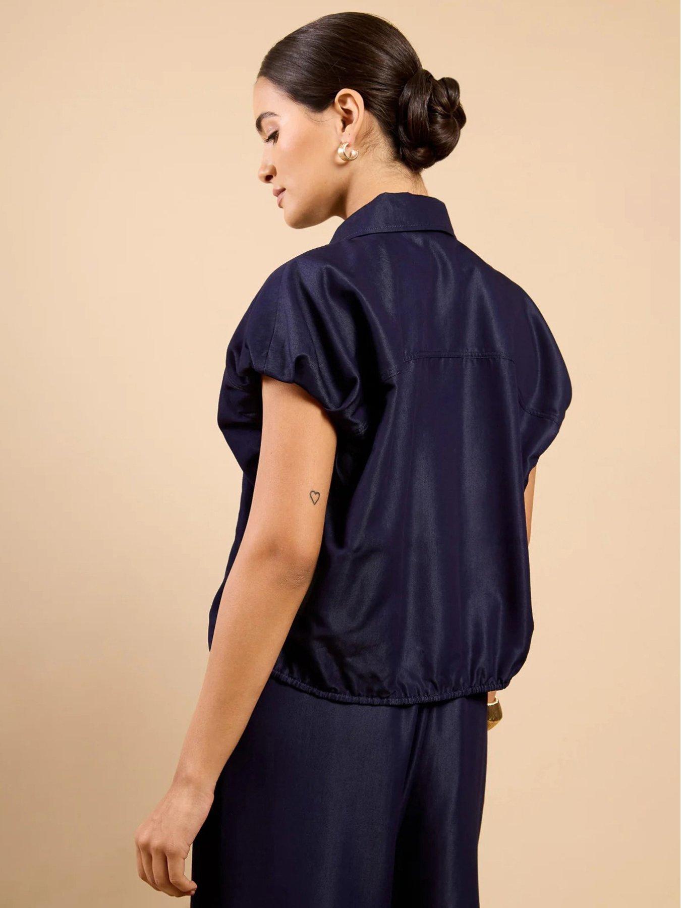 Image 2 of 5 of Little Mistress Short Sleeve Denim Top - Navy