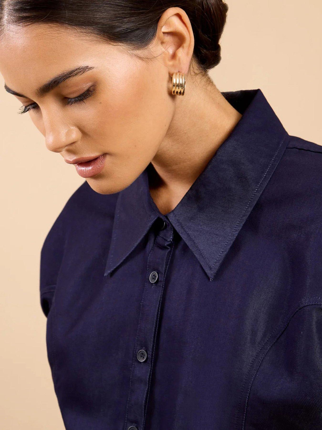 Image 4 of 5 of Little Mistress Short Sleeve Denim Top - Navy