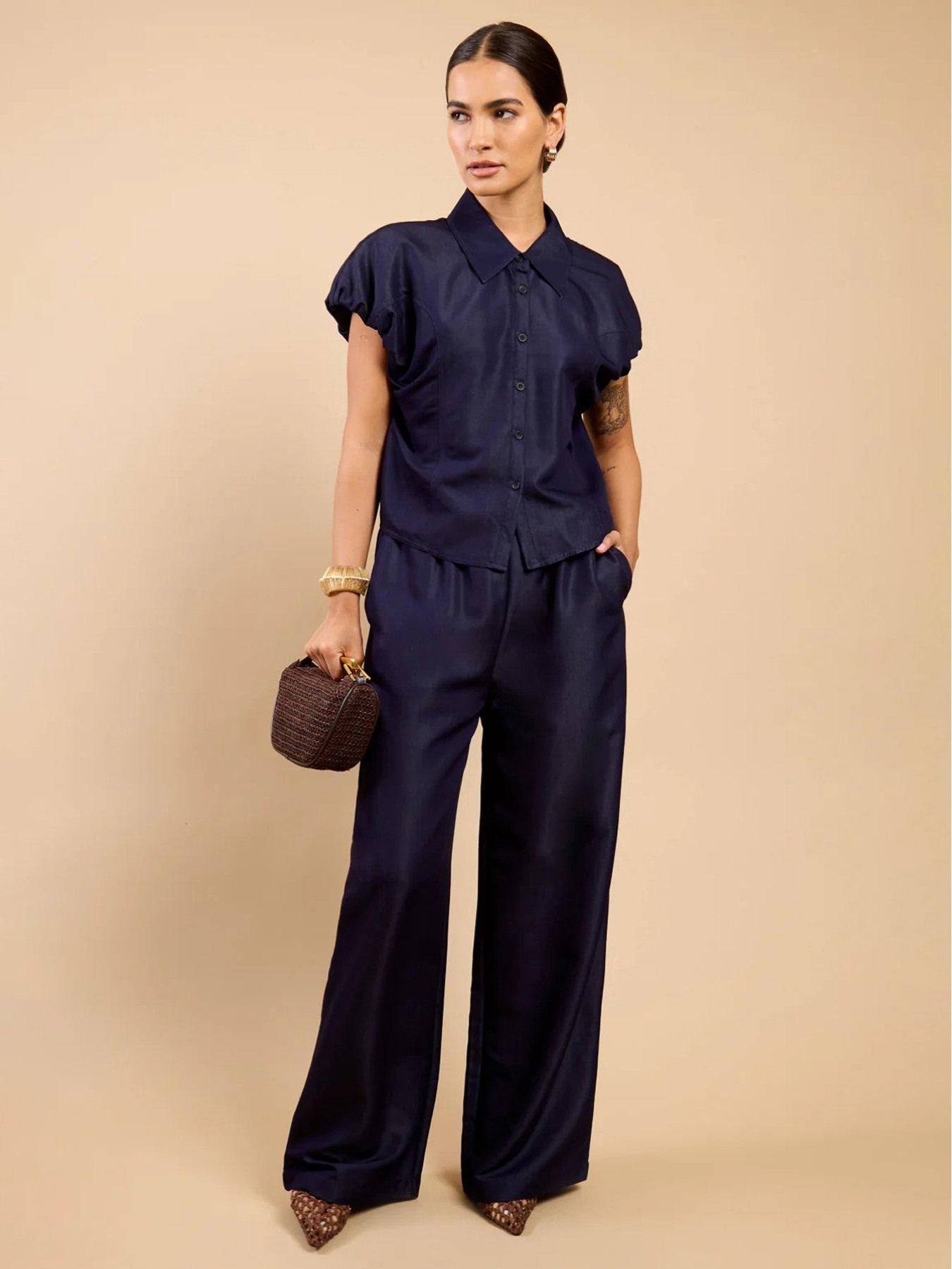 Little Mistress Indigo Denim Wide Leg Trousers - Navy