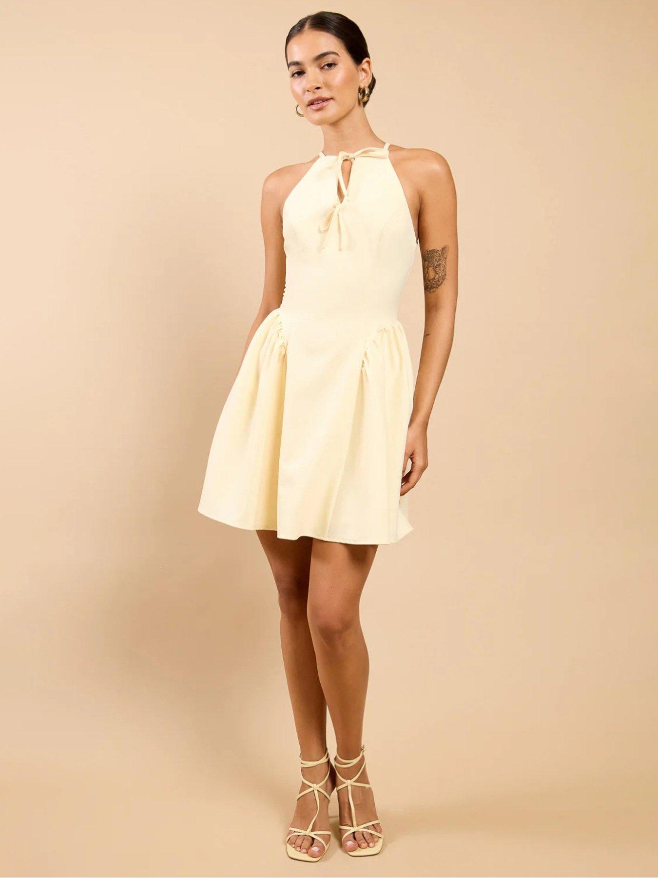 Image 1 of 4 of Little Mistress Tie Detail Mini Dress - Lemon