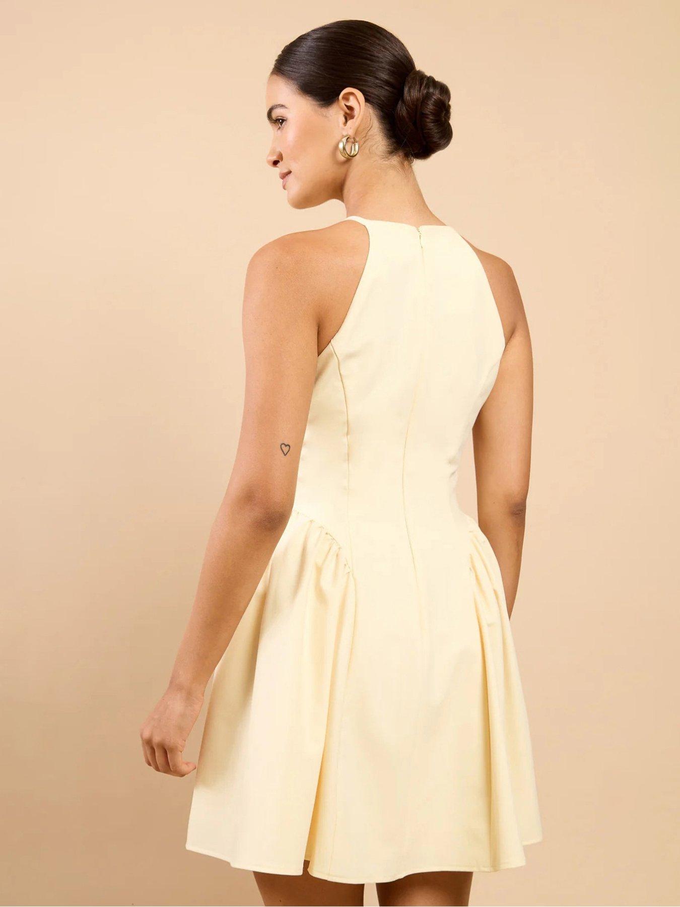 Image 2 of 4 of Little Mistress Tie Detail Mini Dress - Lemon