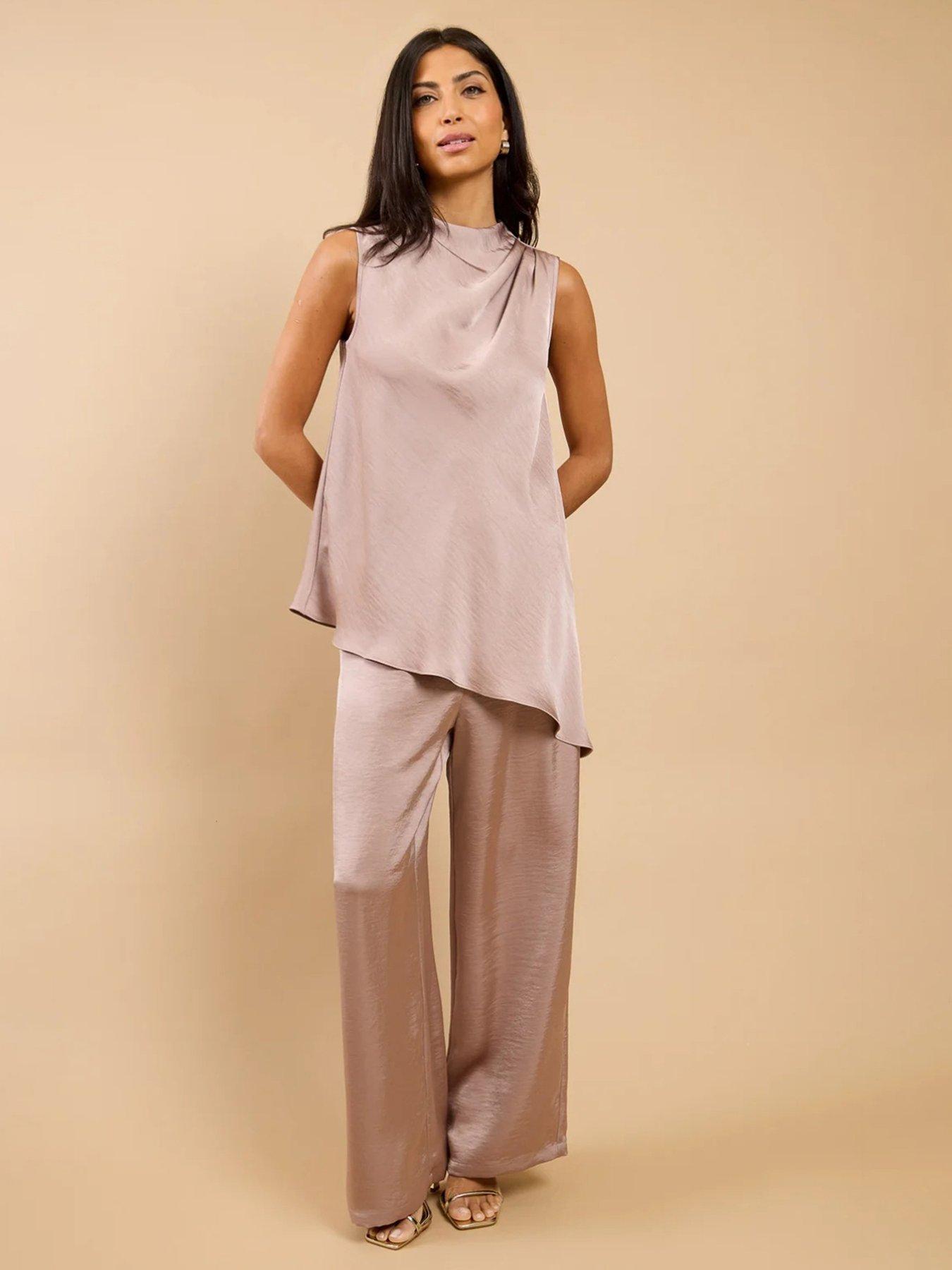 Little Mistress Mink Satin Wide Leg Trousers