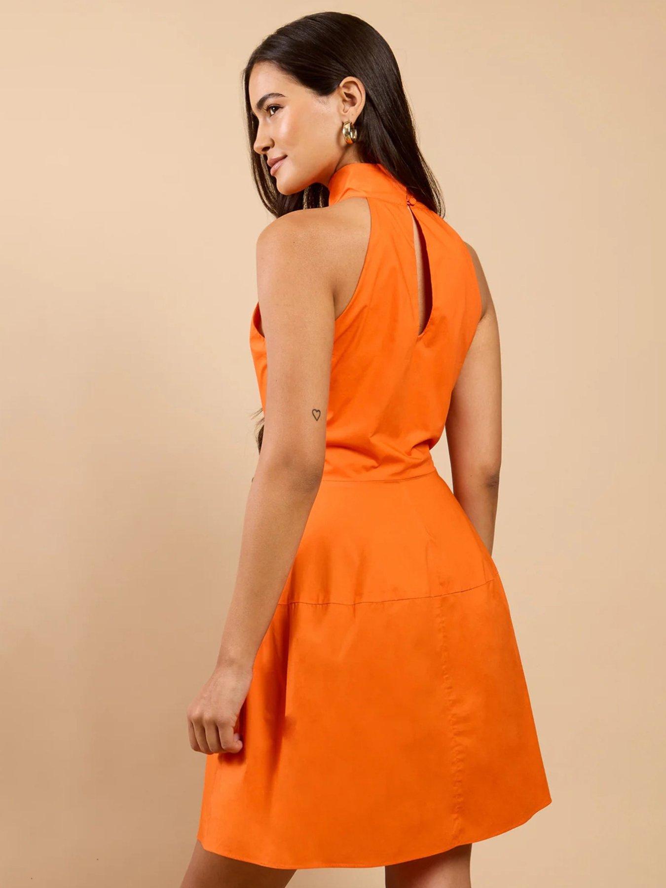 Image 2 of 4 of Little Mistress Halterneck Mini Dress - Orange