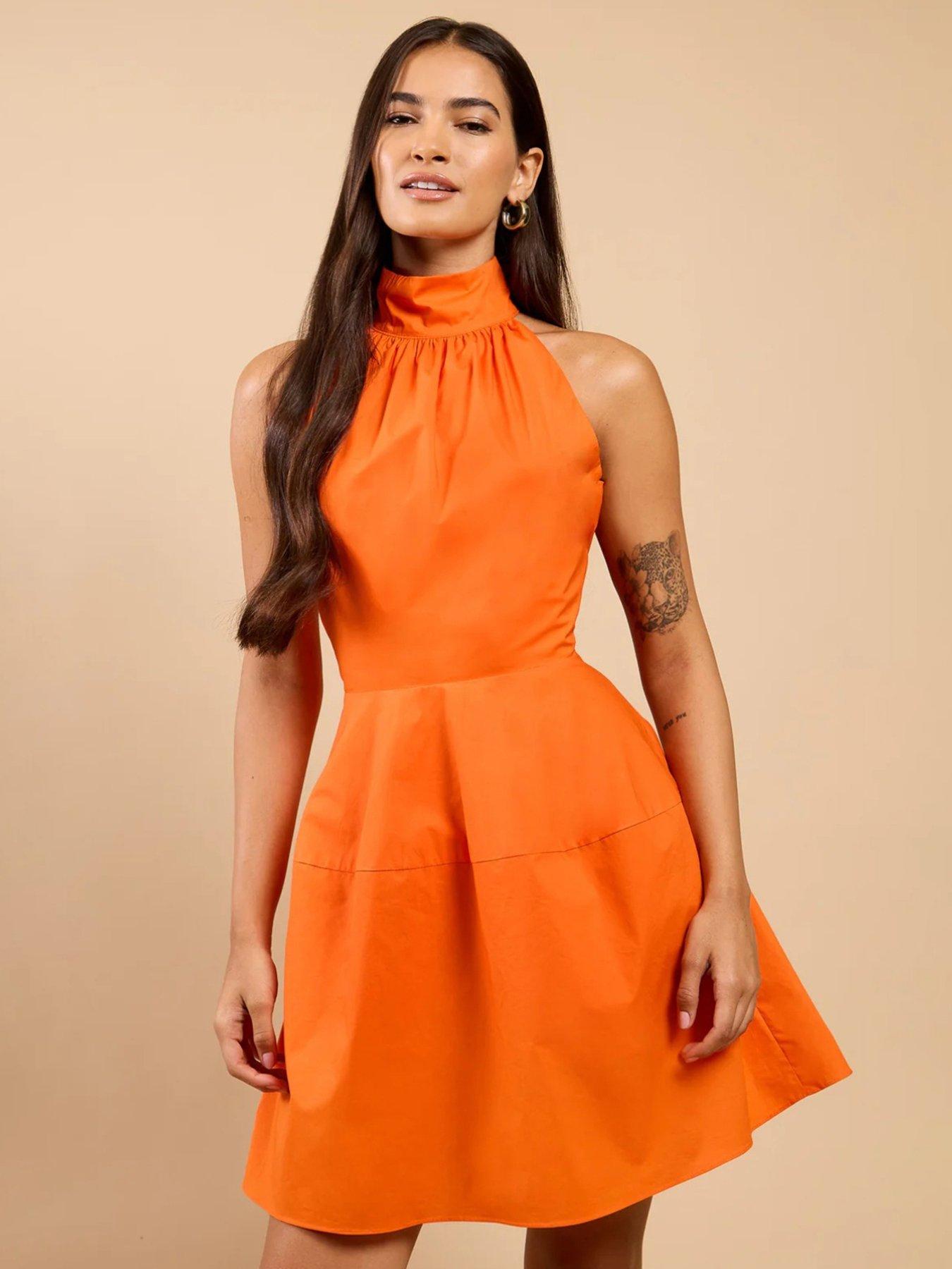 Image 3 of 4 of Little Mistress Halterneck Mini Dress - Orange